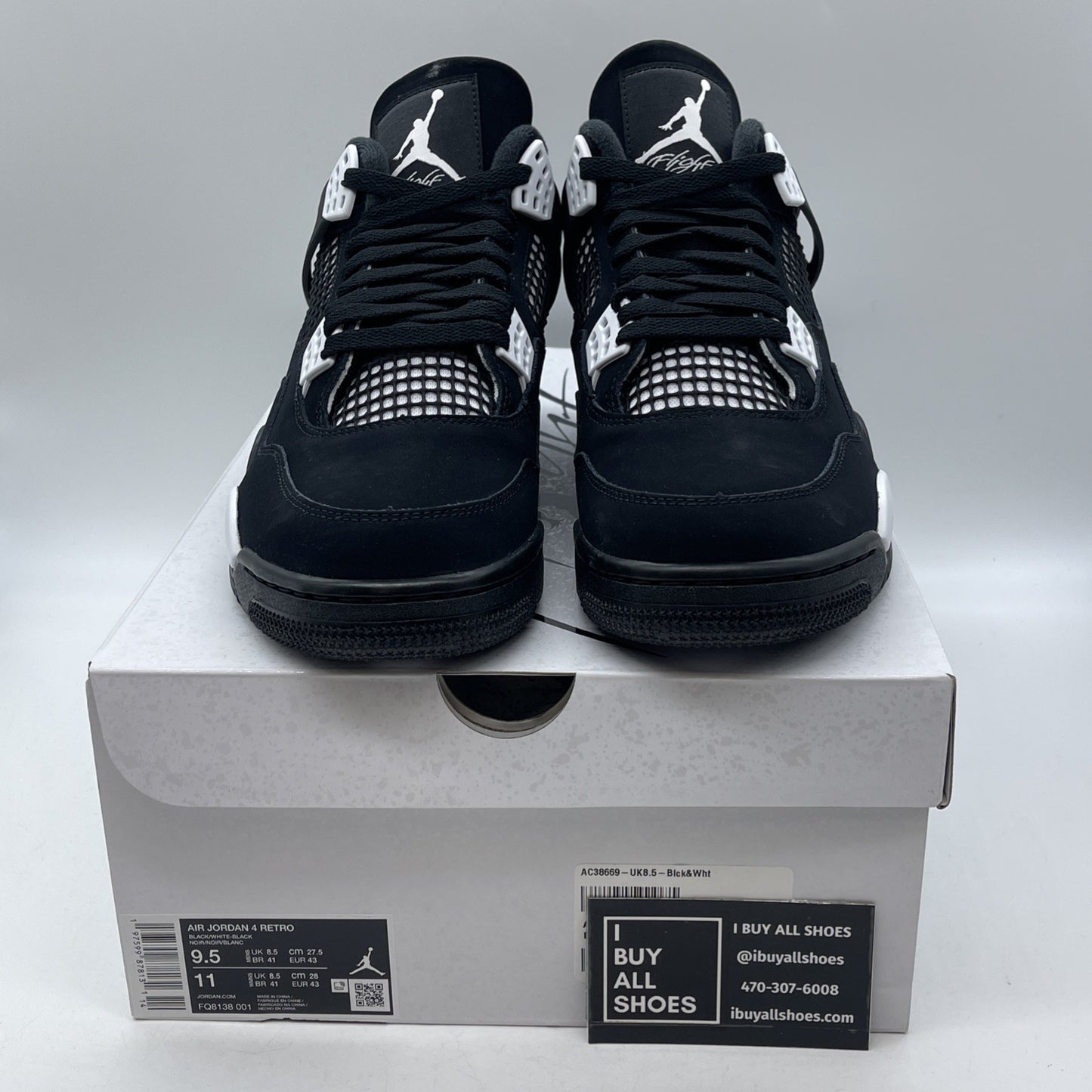 Size 9.5 - Air Jordan 4 Retro White Thunder Black Suede (FQ8138-001)