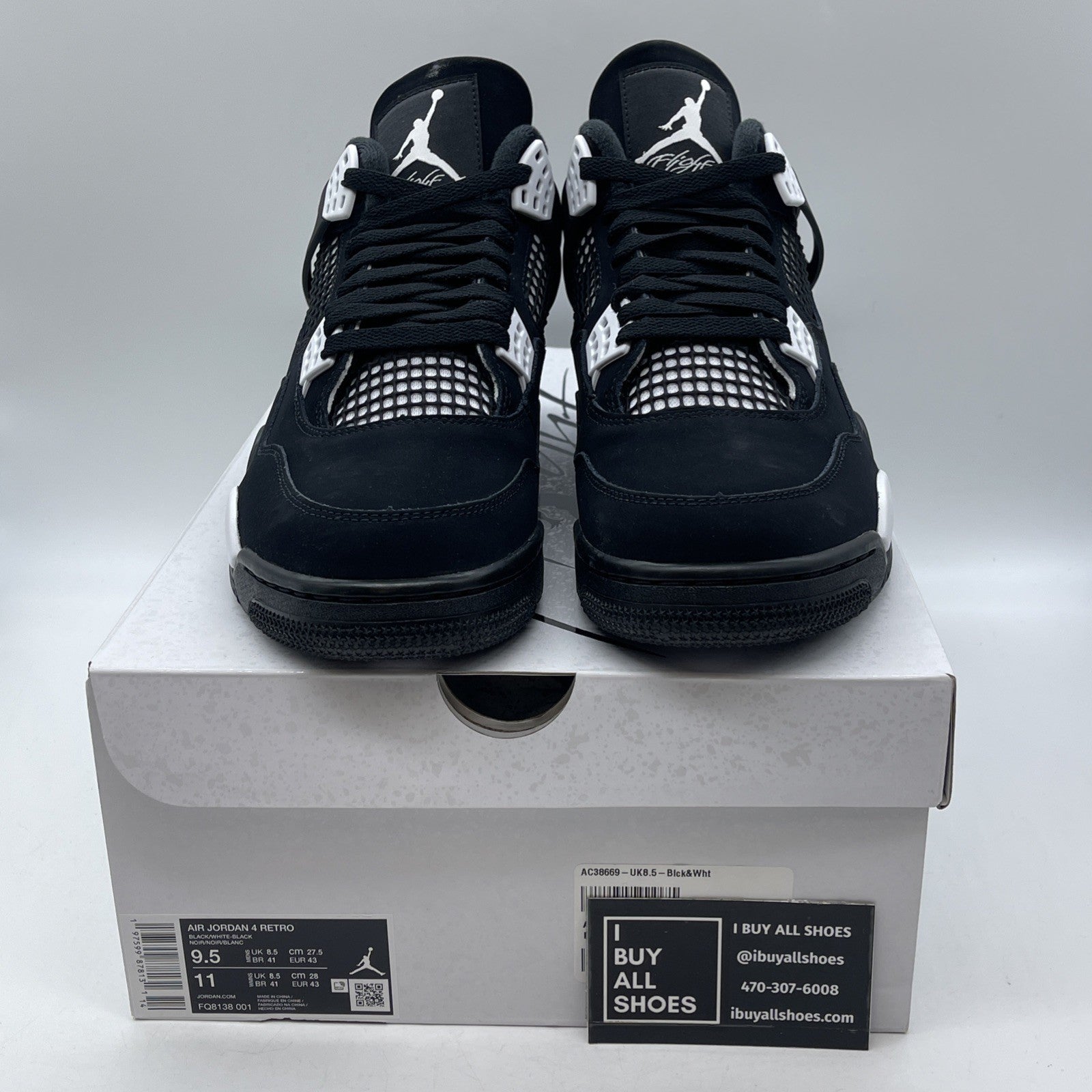 Size 9.5 - Air Jordan 4 Retro White Thunder Black Suede (FQ8138-001)