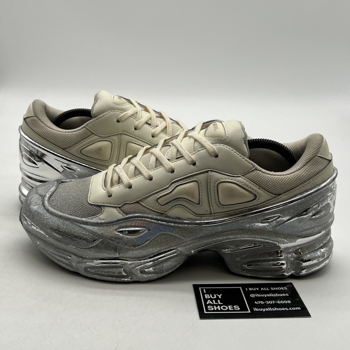 Size 9.5 - Adidas x Raf Simons Ozweego Sneaker Metallic Mirrored Silver Cream