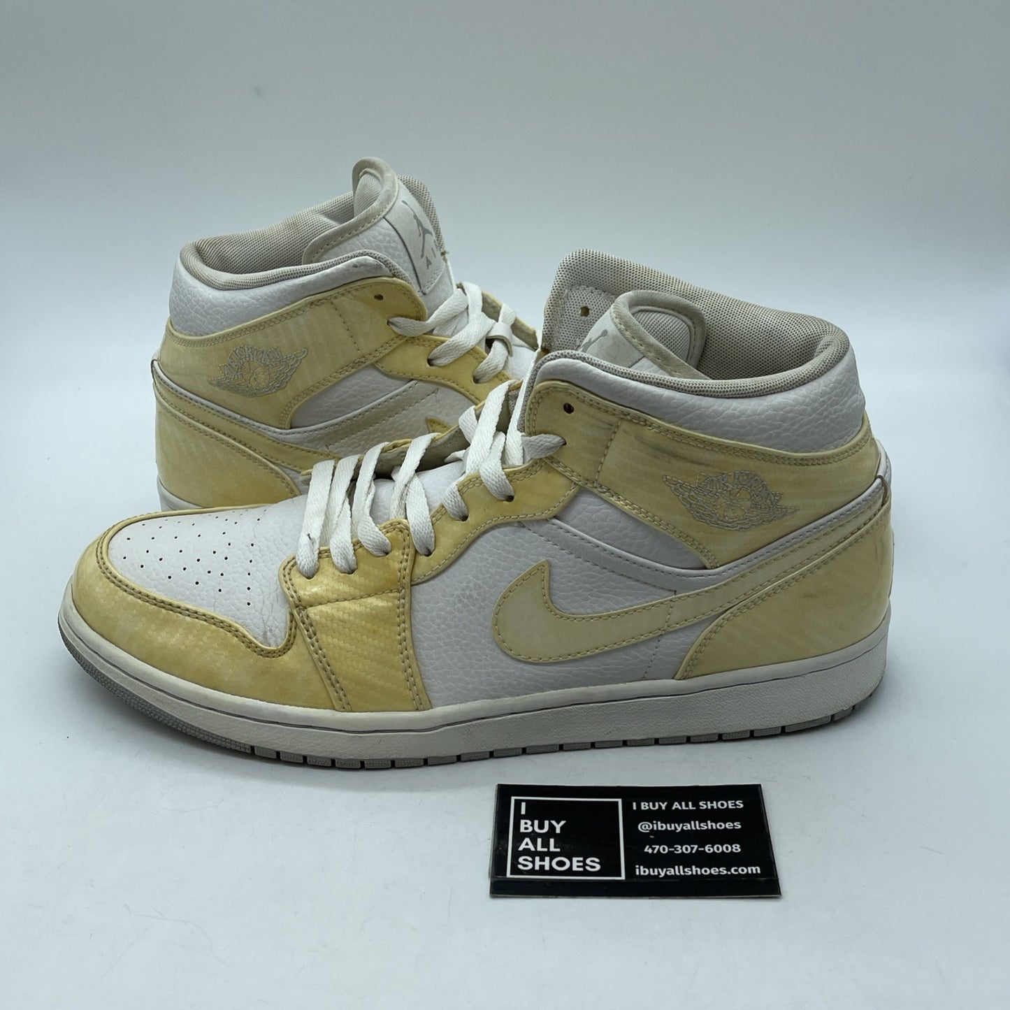 Size 12 - Air Jordan 1 Phat White Wolf Grey Yellow Leather (364770-102)
