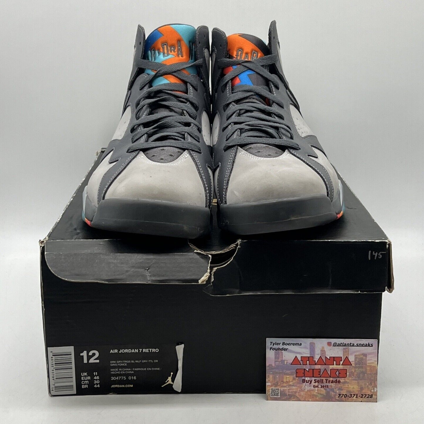 Size 12 - Air Jordan 7 Retro Barcelona Days Grey Blue Orange Suede (304775-016)