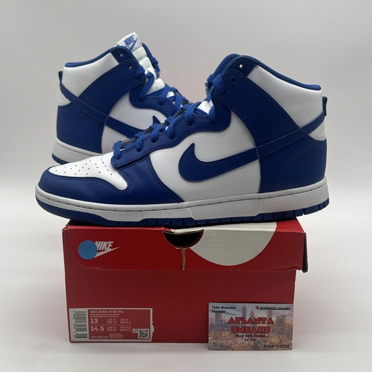 Size 13 - Nike Dunk High Game Royal 2021 Blue White Leather Kentucky Navy W Box