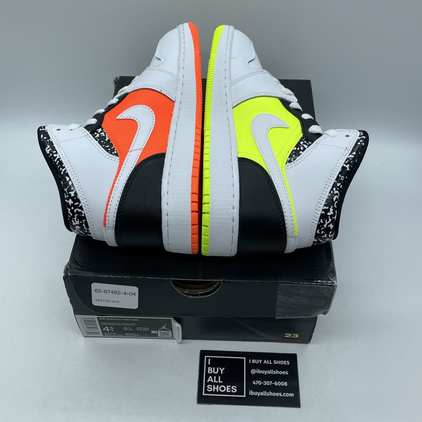 Size 4.5Y (GS) - Jordan 1 Mid Notebook White Orange Black Leather (554725-870)