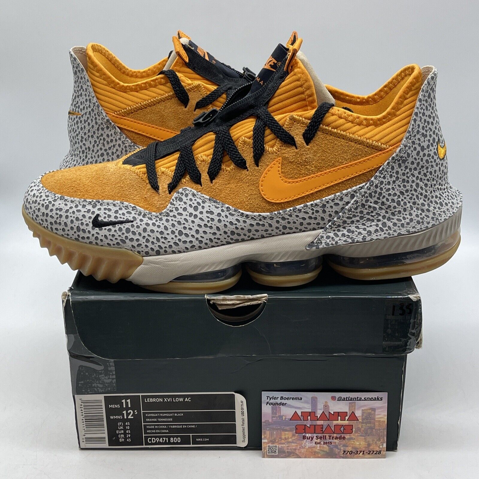 Size 11 - Nike Atmos x LeBron 16 Low Safari Orange Grey Green Suede (CD9471-800)