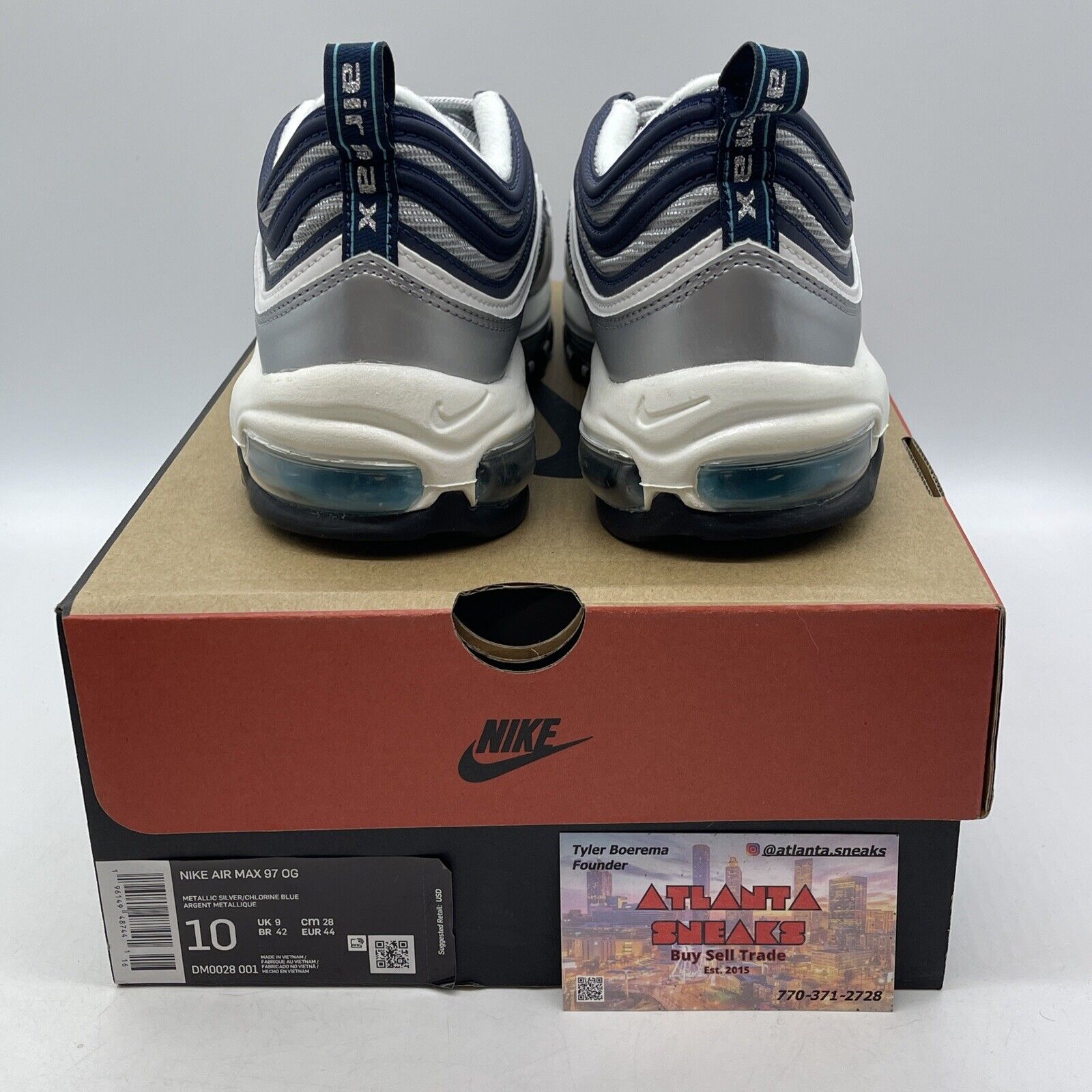 Size 10 - Nike Air Max 97 OG Metallic Silver Chlorine Blue White (DM0028-001)