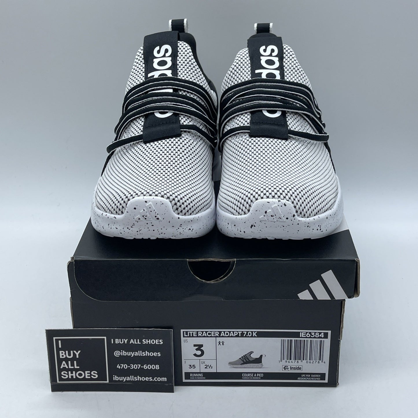 Size 3Y - adidas Lite Racer Adapt 7.0 Cloud White Core Black Leather (IE6384)