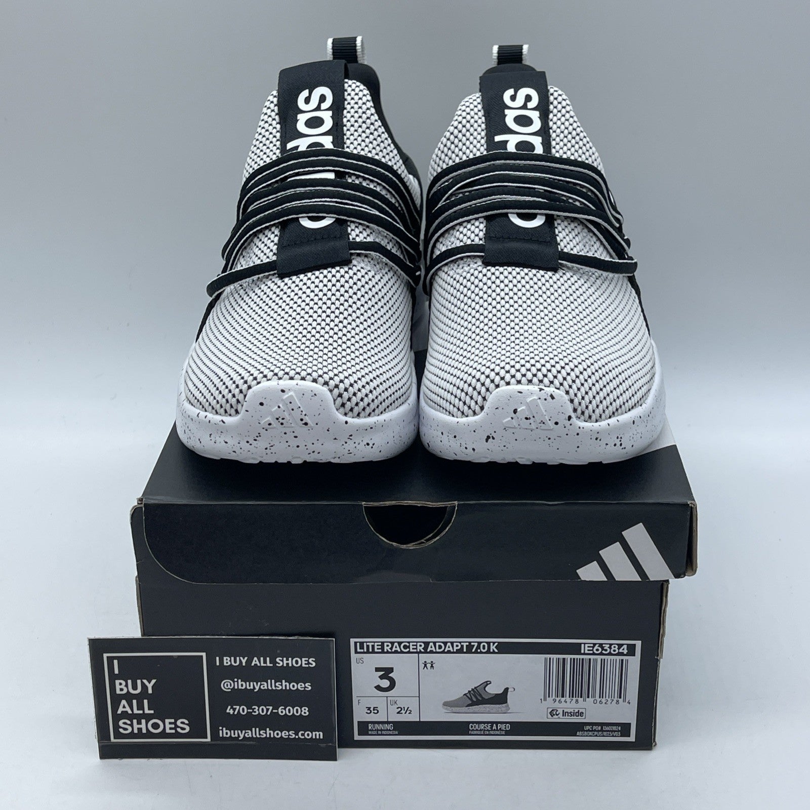 Size 3Y - adidas Lite Racer Adapt 7.0 Cloud White Core Black Leather (IE6384)