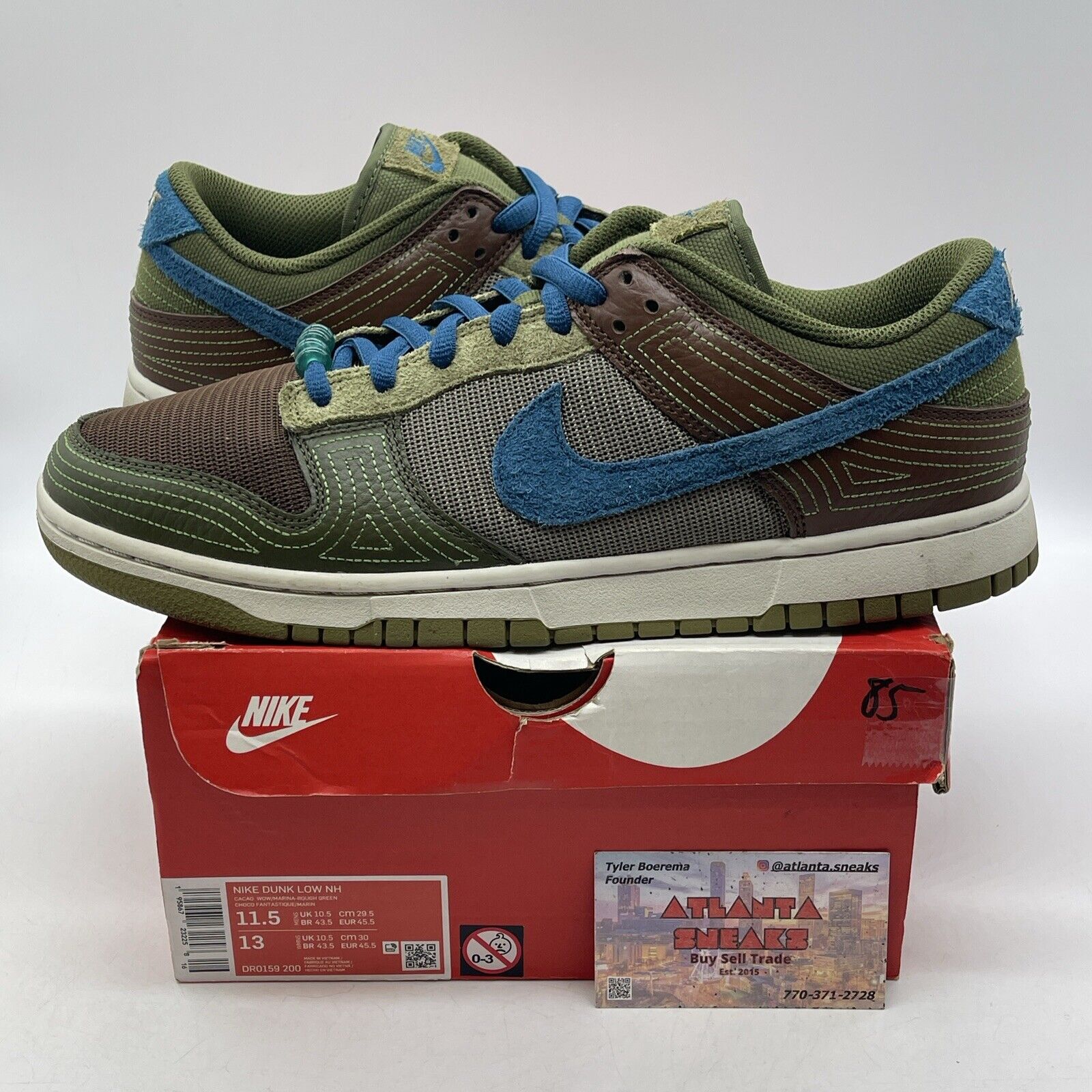 Size 11.5 - Nike Dunk NH Low Cacao Wow Green Blue Suede Leather (DR0159-200)