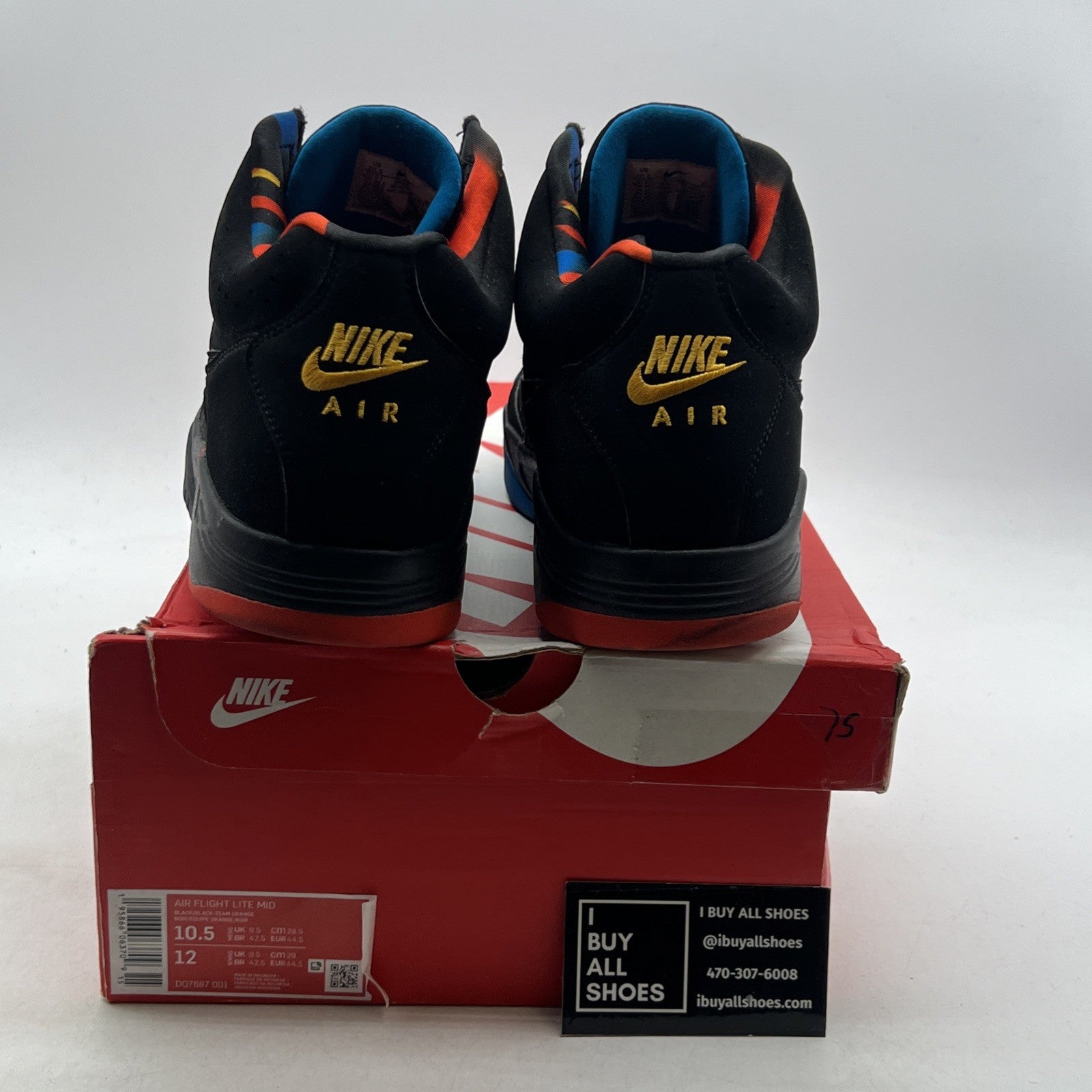 Size 10.5 - Nike Air Flight Lite Mid Black Team Orange (DQ7687-001)