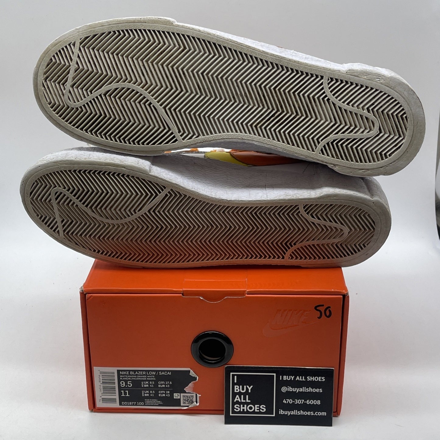 Size 9.5 - Nike sacai x Blazer Low Magma Orange White Leather (DD1877-100)