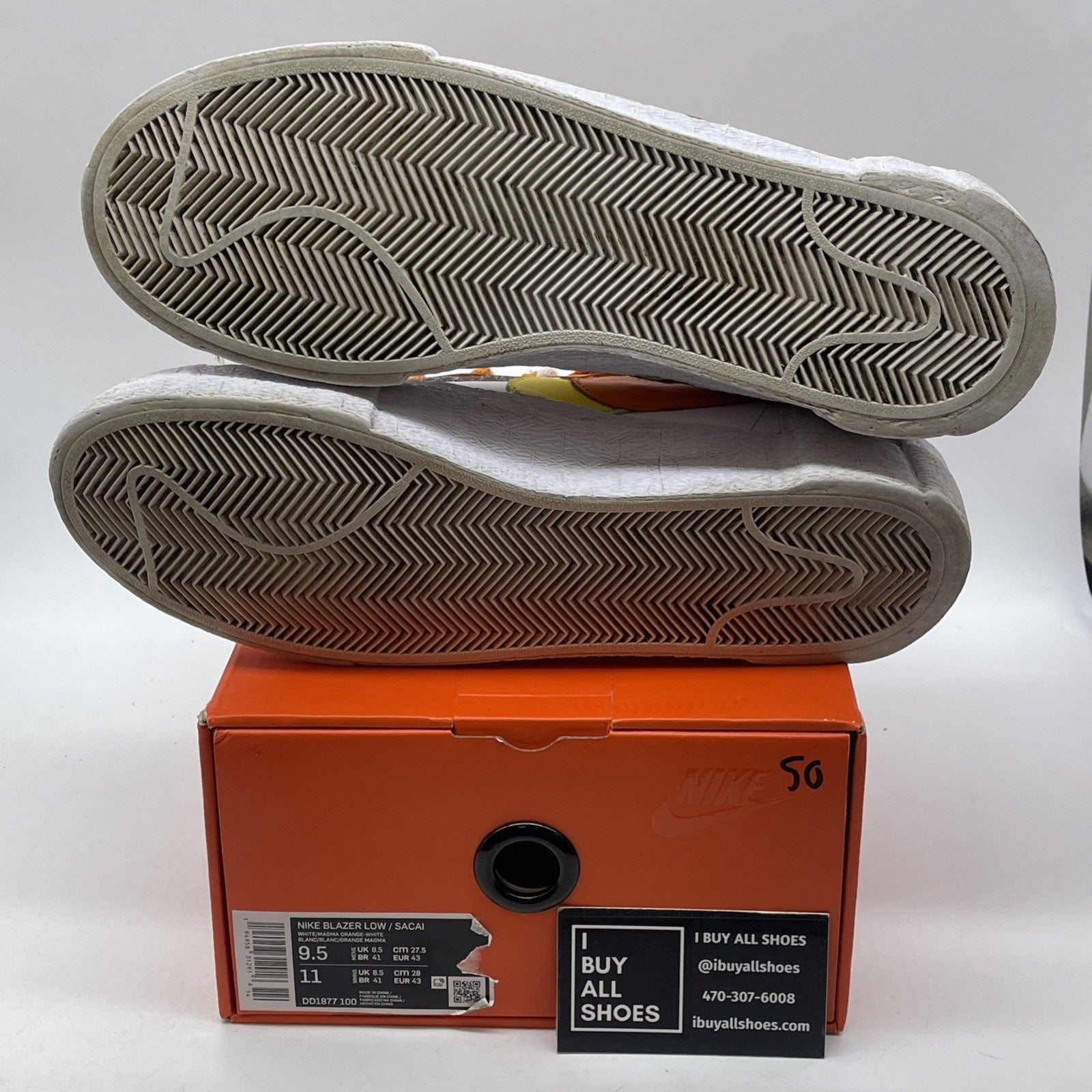 Size 9.5 - Nike sacai x Blazer Low Magma Orange White Leather (DD1877-100)
