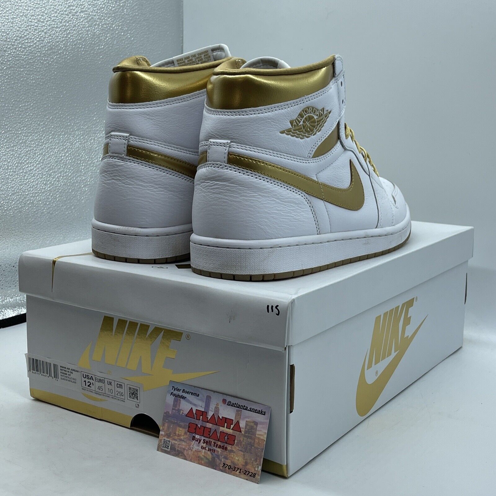 Size 12.5W - Air Jordan 1 Retro OG High Metallic Gold White Leather (FD2596-107)