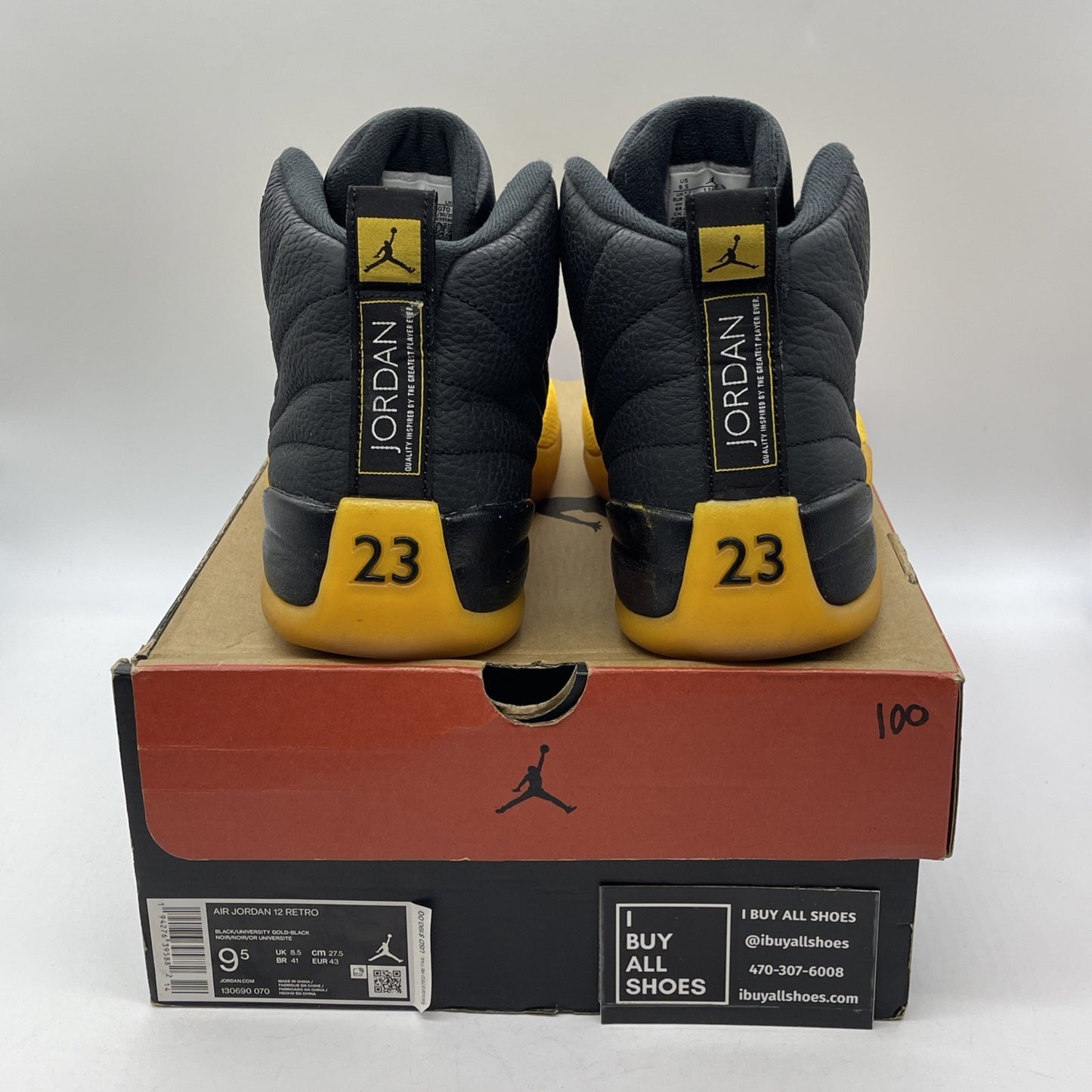 Size 9.5 - Jordan 12 Retro University Gold Yellow Black Leather (130690-070)