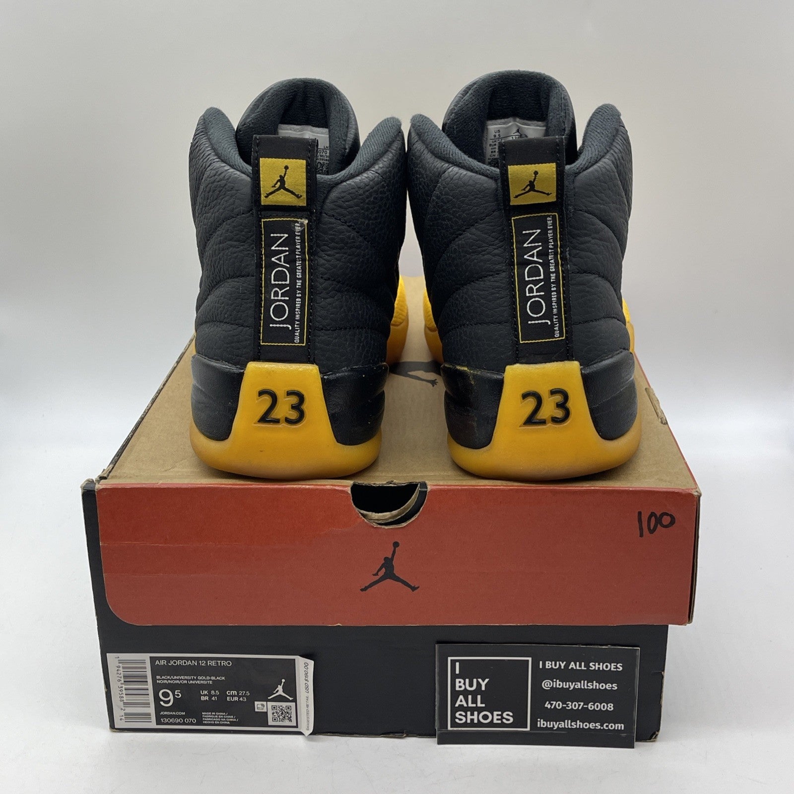 Size 9.5 - Jordan 12 Retro University Gold Yellow Black Leather (130690-070)
