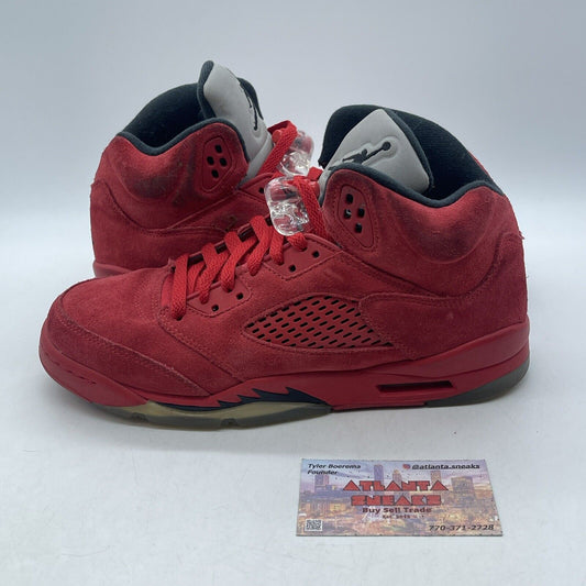 Size 7Y (GS) - Jordan 5 Retro Mid Red Suede Grey Black Leather (440888-602)