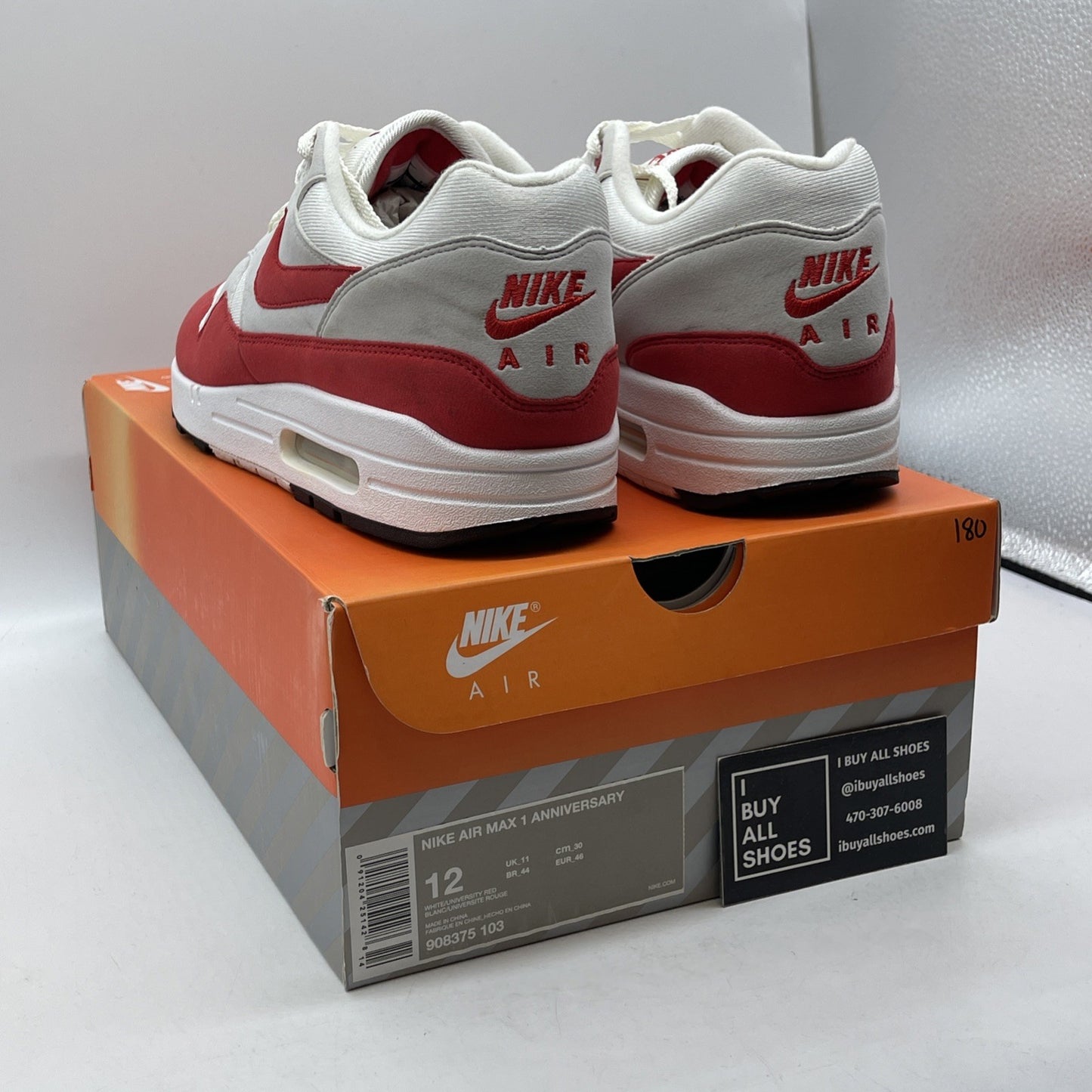 Size 12 - Nike Air Max 1 OG Anniversary 2017 Re-Release Red (908375-103)