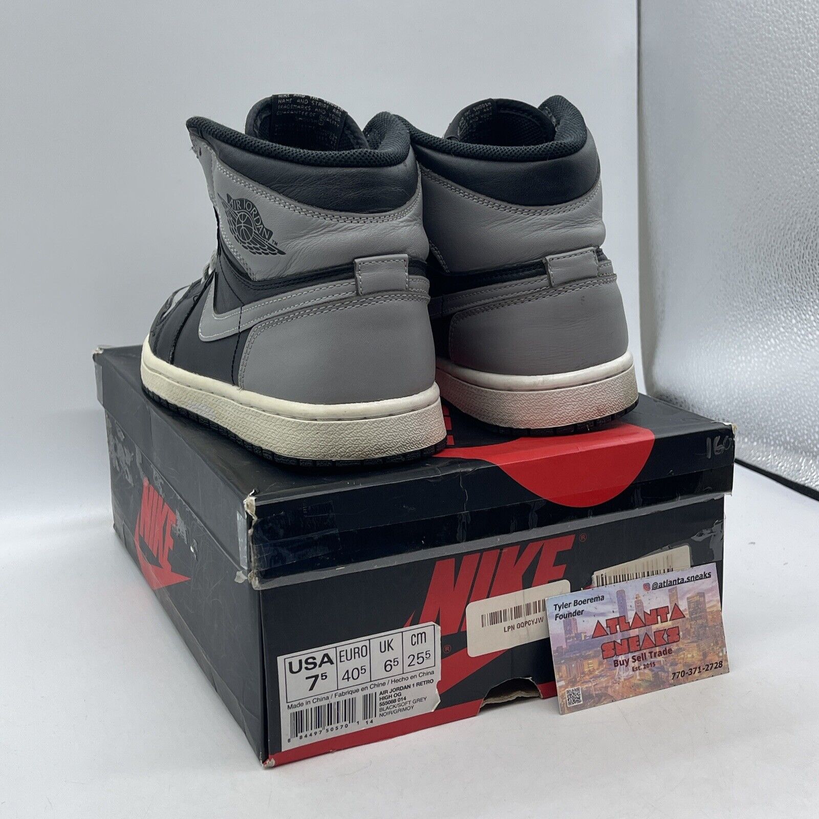 Size 7.5 - Air Jordan 1 Retro OG 2013 High Shadow Black Leather (555088-014)