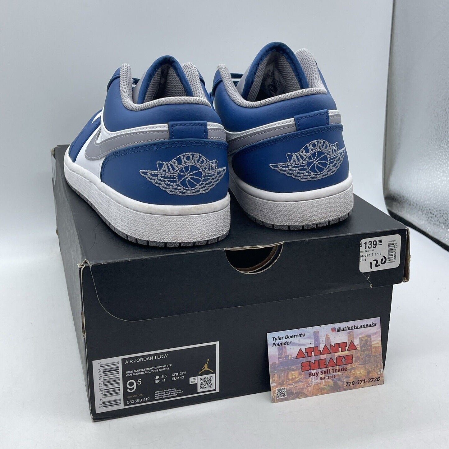 Size 9.5 - Jordan 1 Low True Blue Cement Silver White Leather (553558-412)