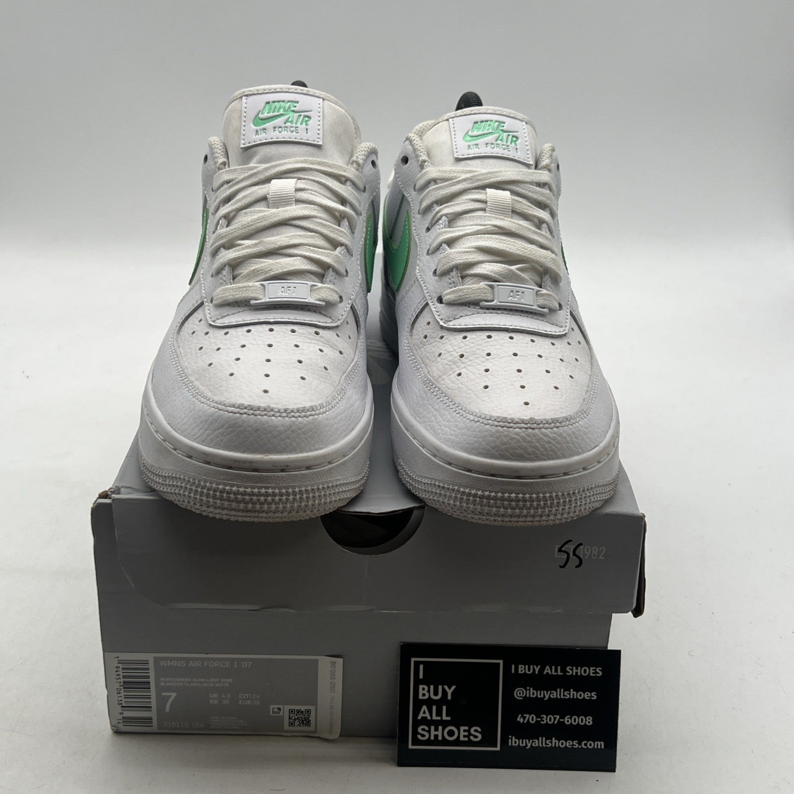 Size 7 - Nike Air Force 1 '07 White Green Glow W (315115-164)