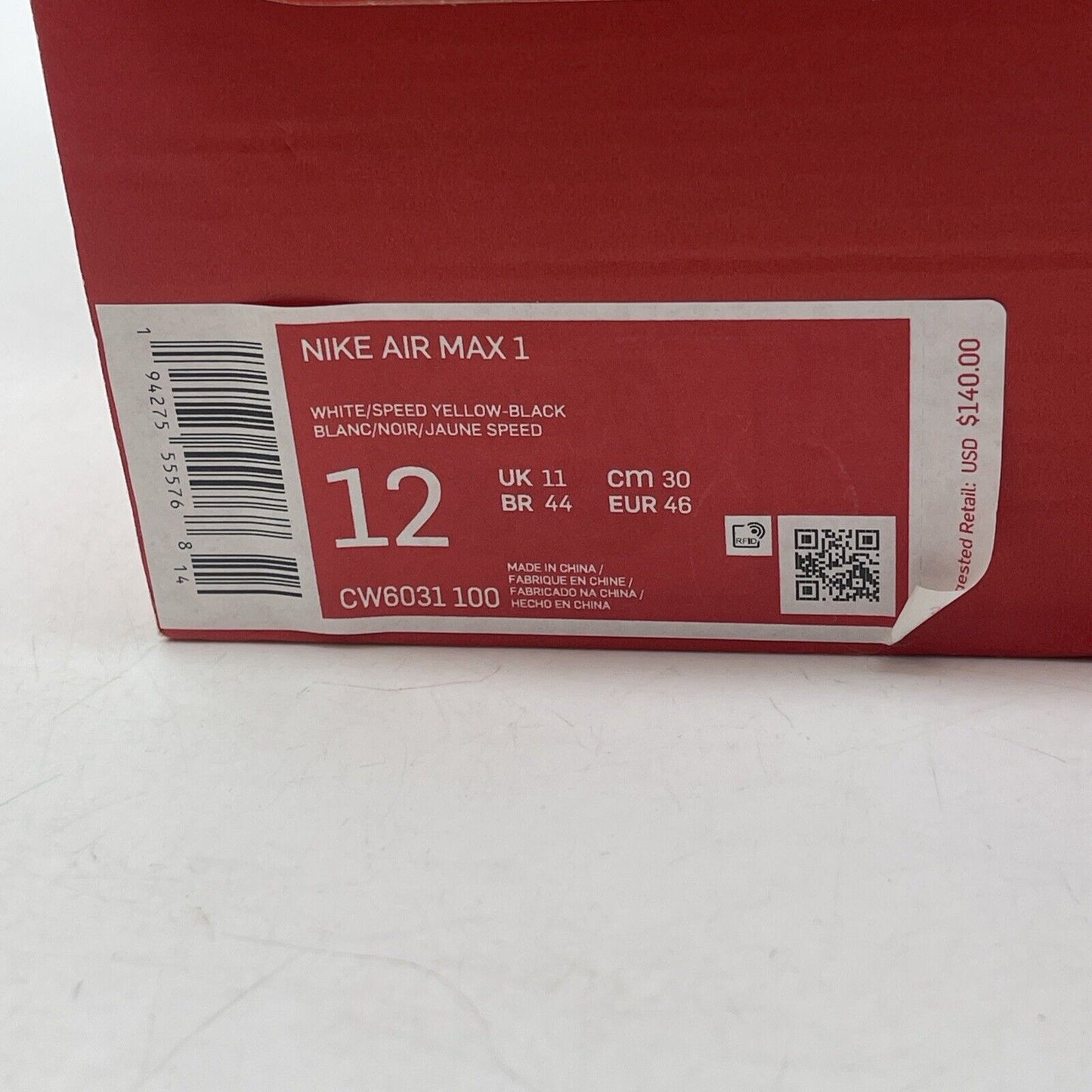 Size 12 - Nike Air Max 1 Daisy White Grey Yellow Suede (CW6031-100)