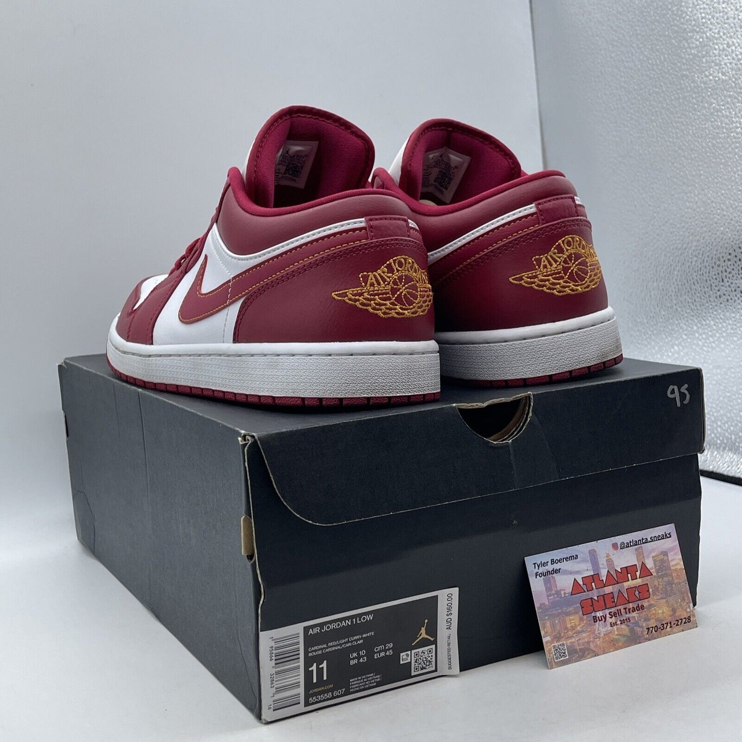 Size 11 - Jordan 1 Low Cardinal Red 2022 White Yellow Leather (553558-607)