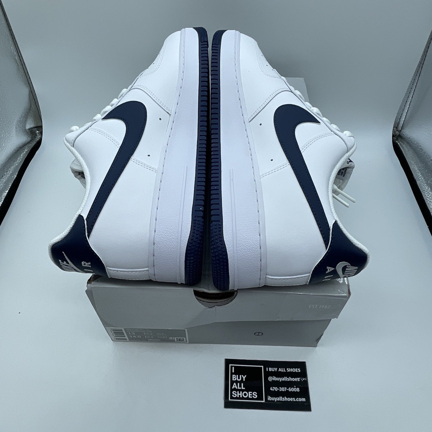 Size 13 -Nike Air Force 1 '07 Low White Midnight Navy Leather (FJ4146-104)