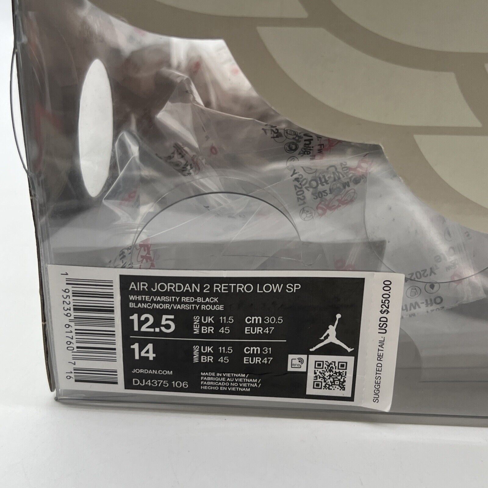 Size 12.5 - Air Jordan 2 Retro Low SP Off-White Varsity Red (DJ4375-106)
