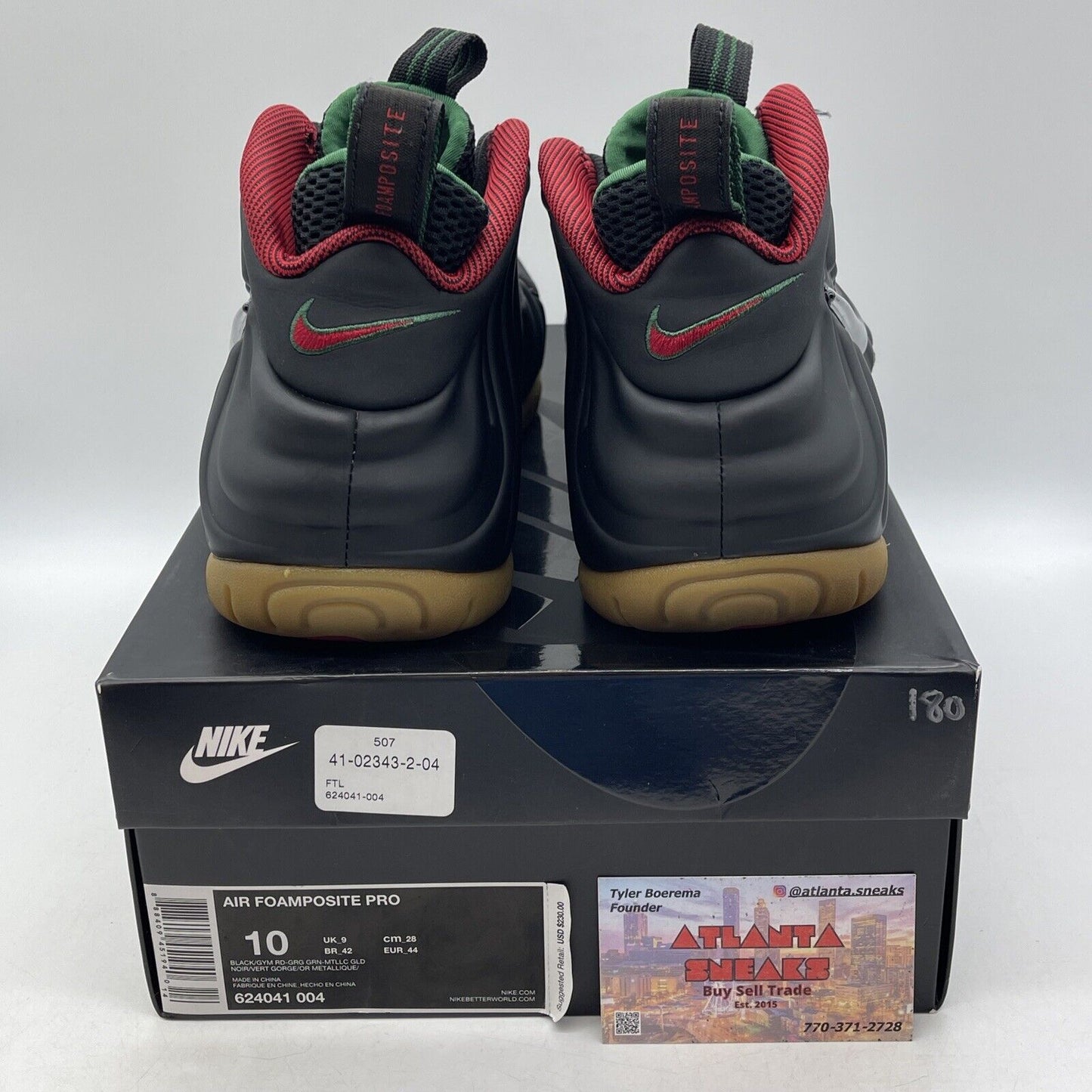 Size 10 - Nike Foamposite Pro Gucci - Black Green Red Leather (624041-004)