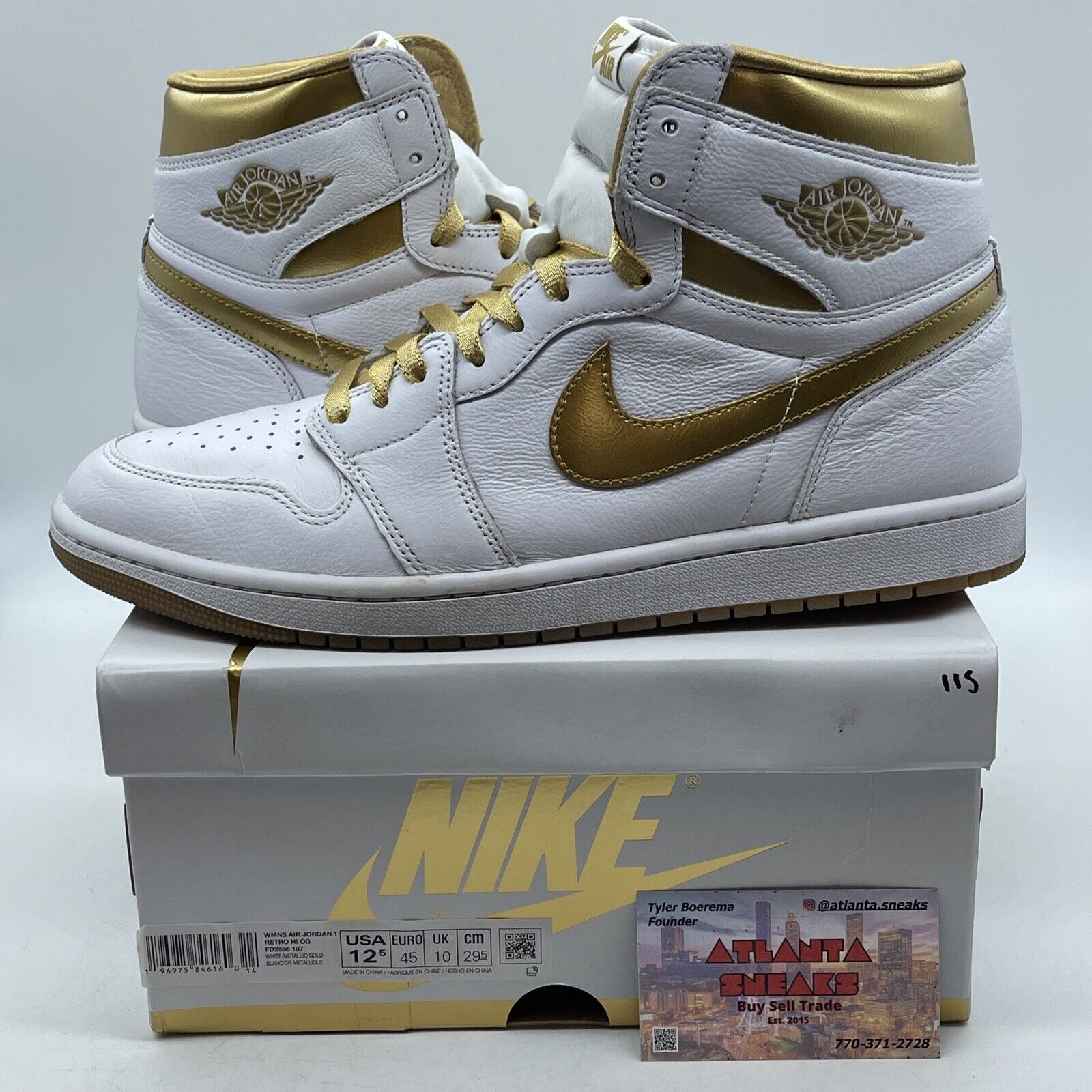 Size 12.5W - Air Jordan 1 Retro OG High Metallic Gold White Leather (FD2596-107)