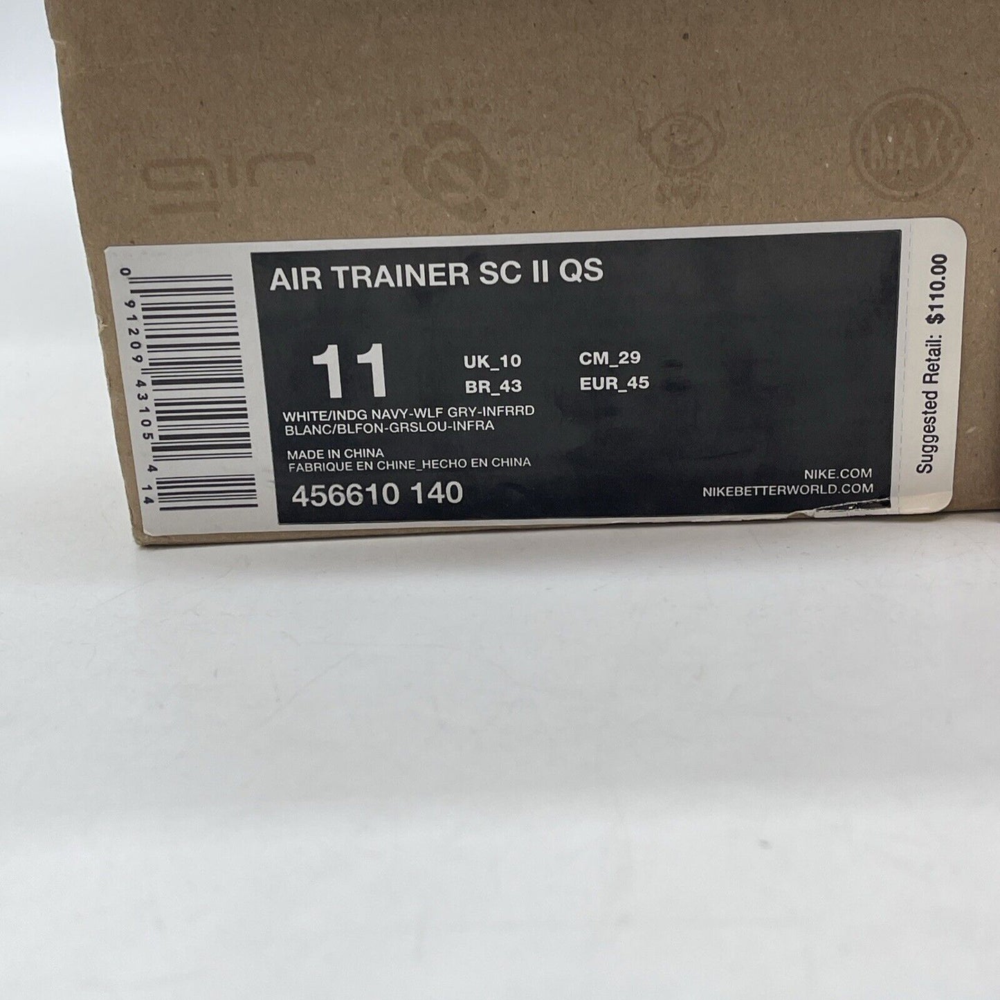 Size 11 - Nike Air Trainer Sc 2 Qs White Infrared White Leather (456610-140)