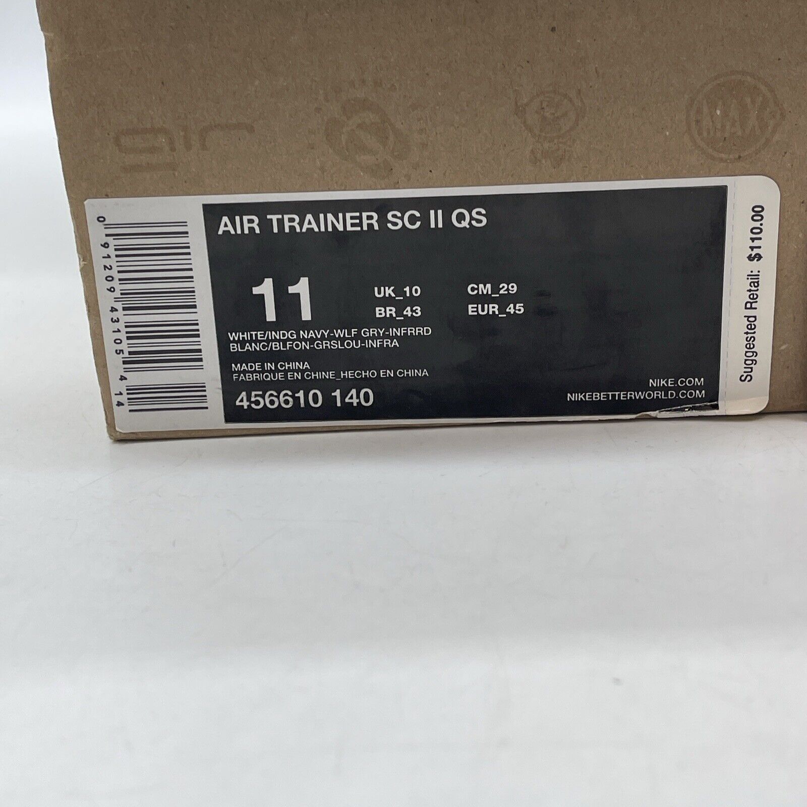 Size 11 - Nike Air Trainer Sc 2 Qs White Infrared White Leather (456610-140)