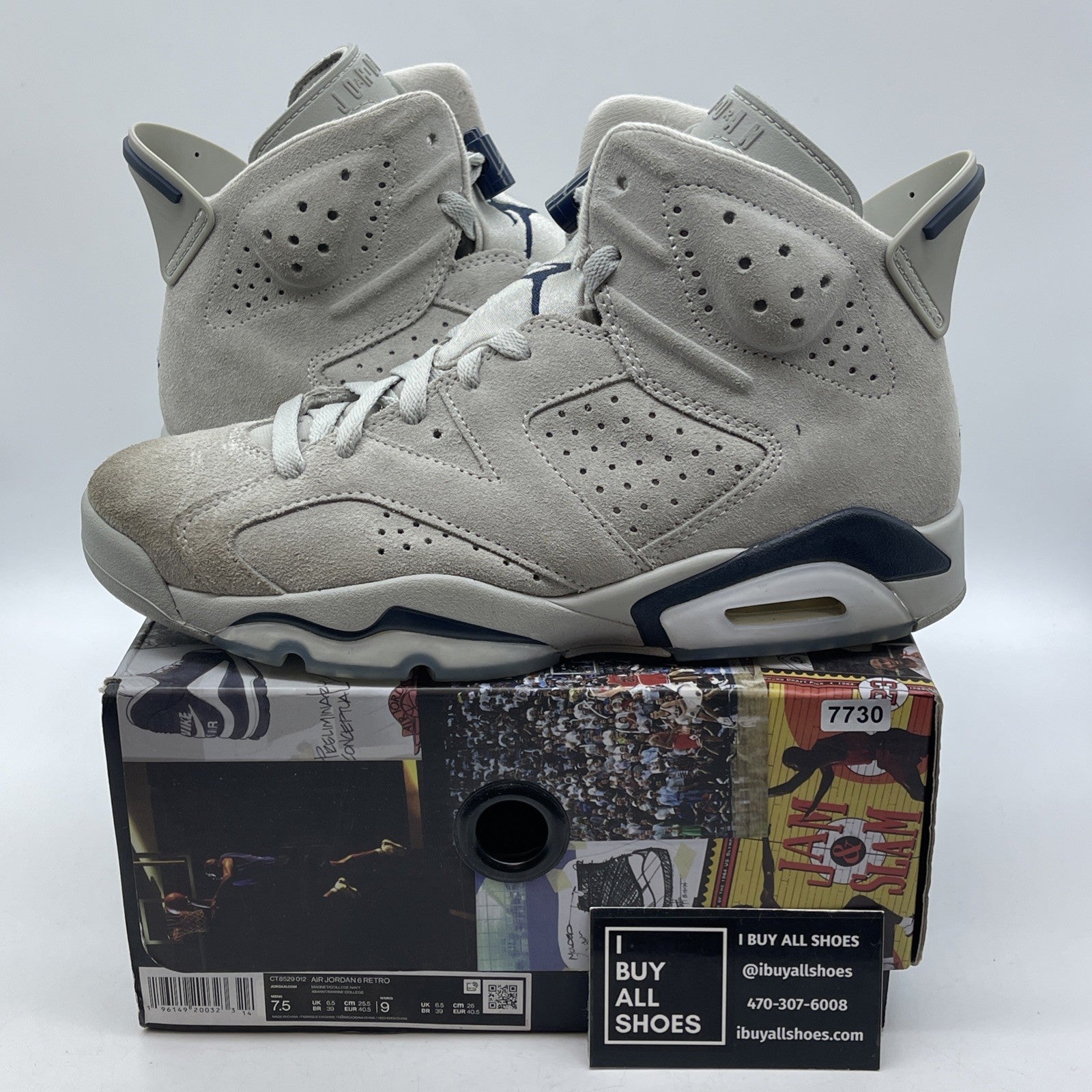 Size 7.5 - Jordan 6 Retro Mid Georgetown Grey Blue Suede (CT8529-012)