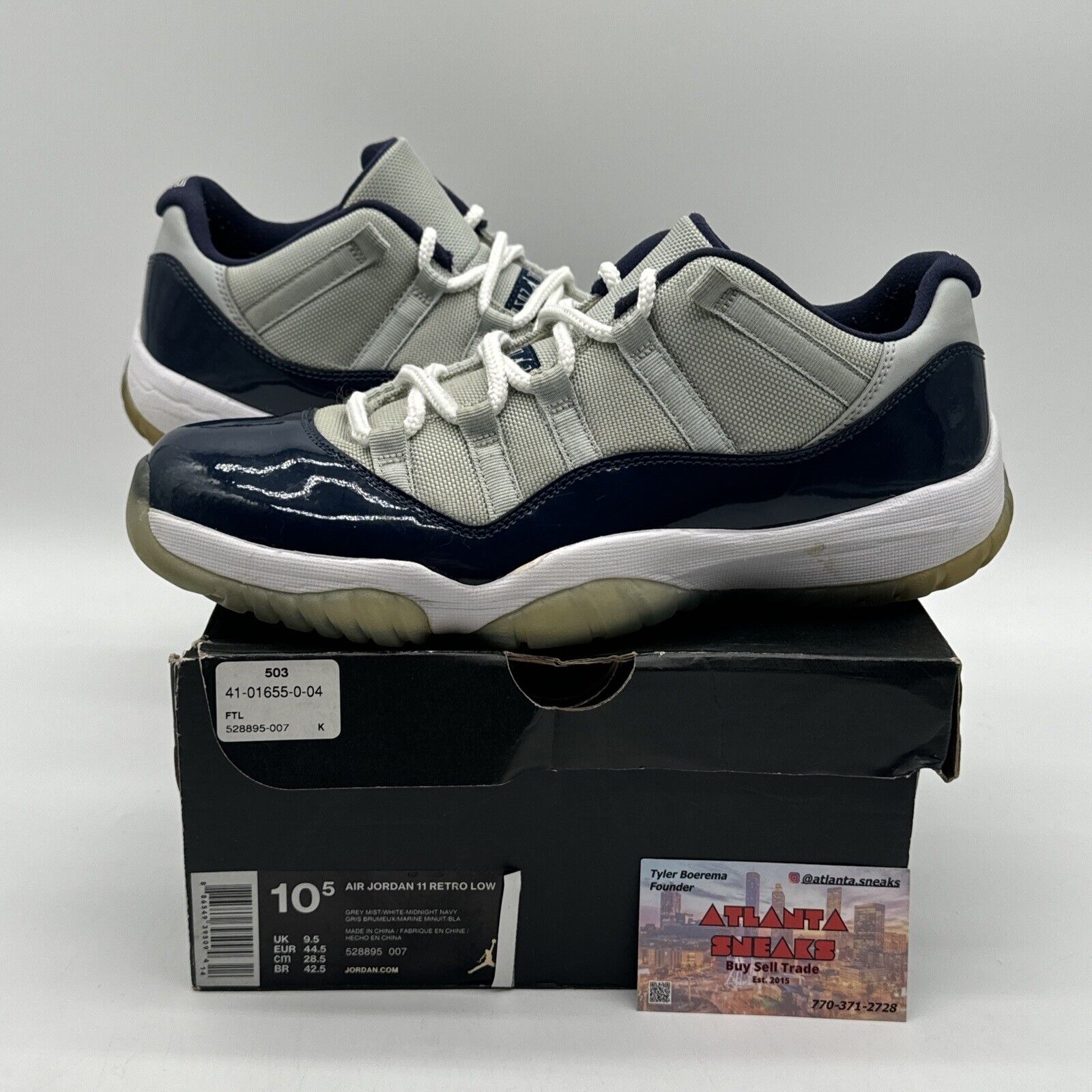 Size 10.5 - Jordan 11 Retro Low Georgetown 2015 Blue Navy Patent Grey Icy Soles