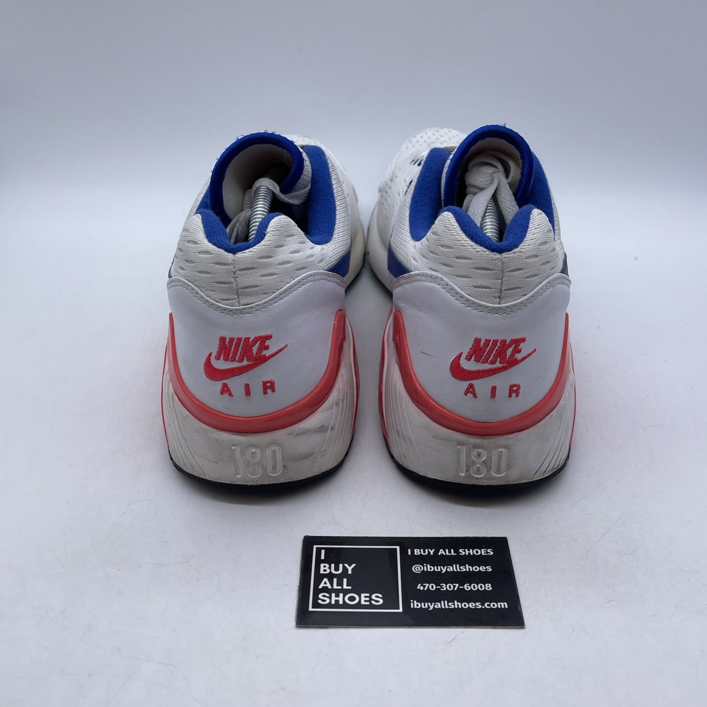 Size 13 - Nike Air Max 180 EM White Solar Red Blue Suede Leather (579921-160)