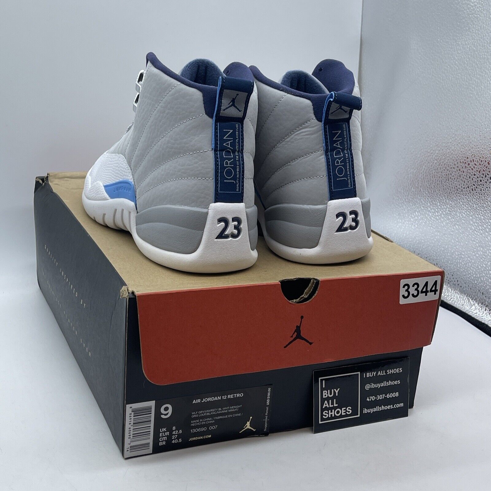 Size 9 - Air Jordan 12 Retro Grey University Blue Suede Leather (130690-007)