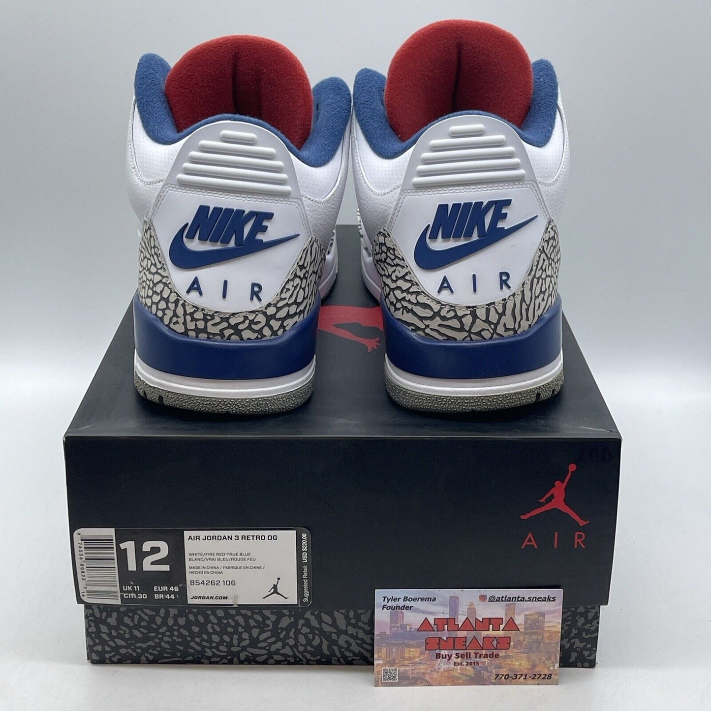 Size 12 - Jordan 3 Retro OG Mid True Blue White Red Grey Leather (854262-106)