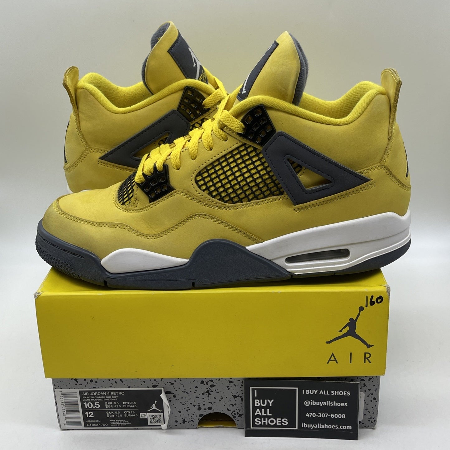 Size 10.5 - Jordan 4 Retro Mid Lightning Yellow Grey Suede Leather (CT8527-700)
