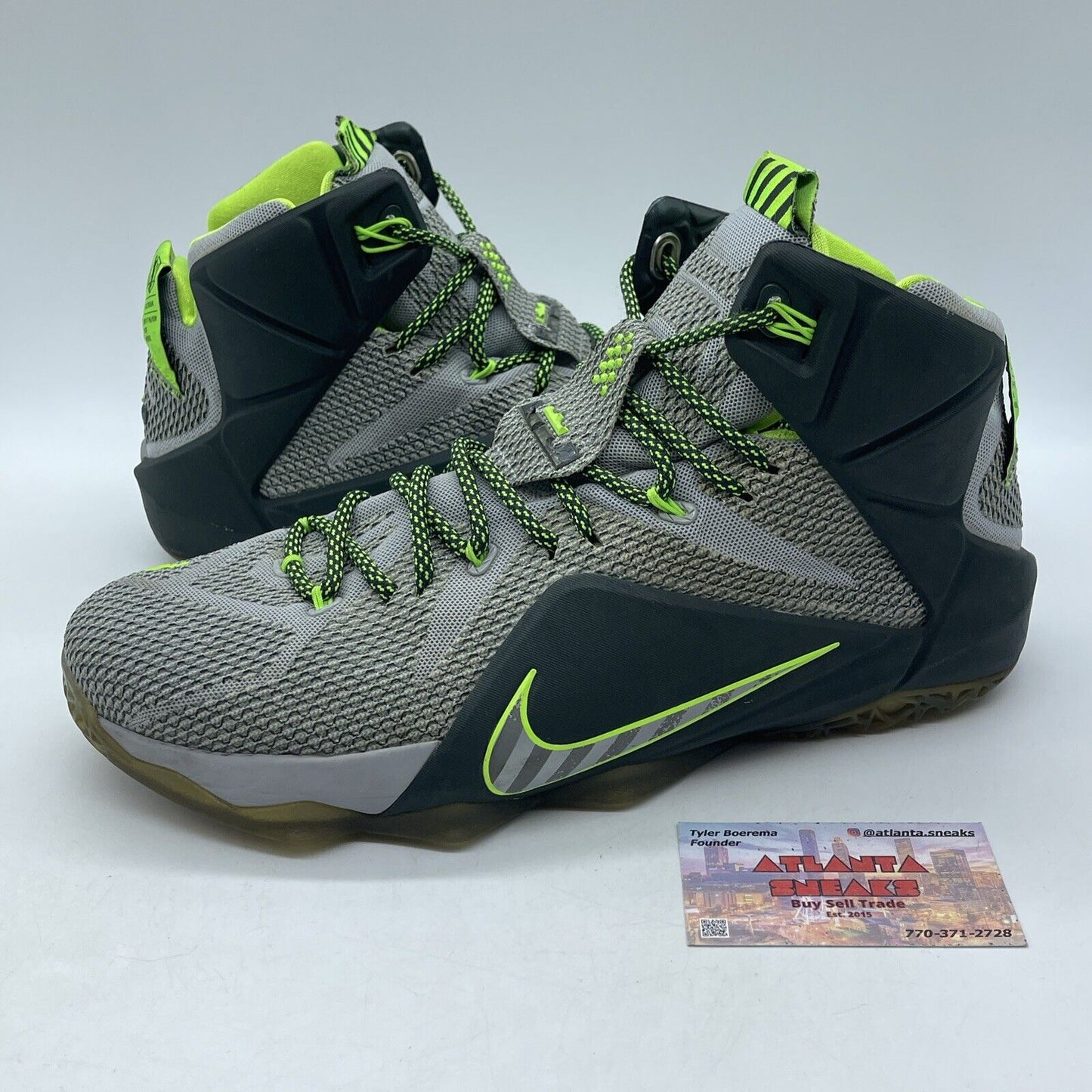 Size 12 - Nike LeBron 12 Dunkman Neon Green Black Suede Leather (684593-001)