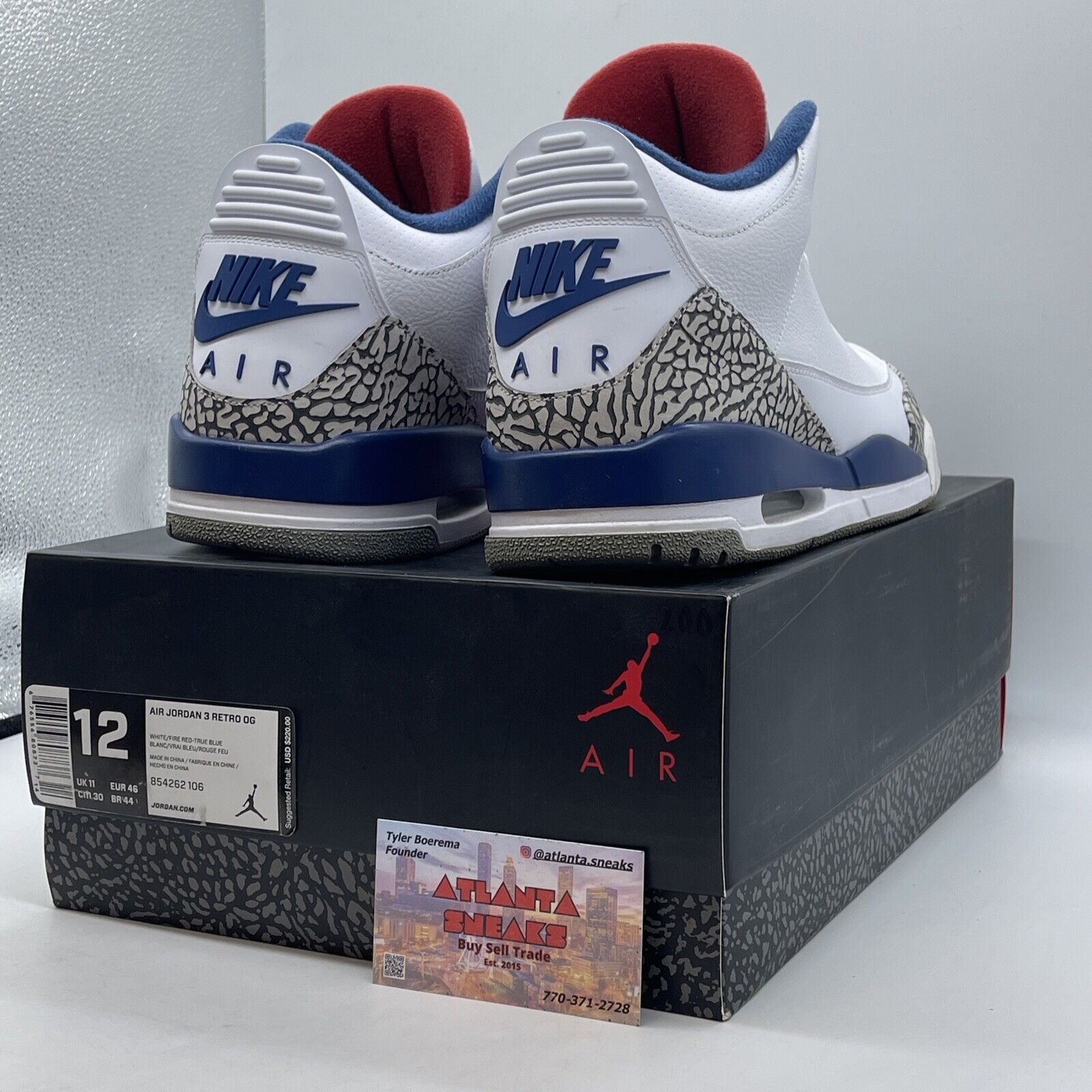 Size 12 - Jordan 3 Retro OG Mid True Blue White Red Grey Leather (854262-106)