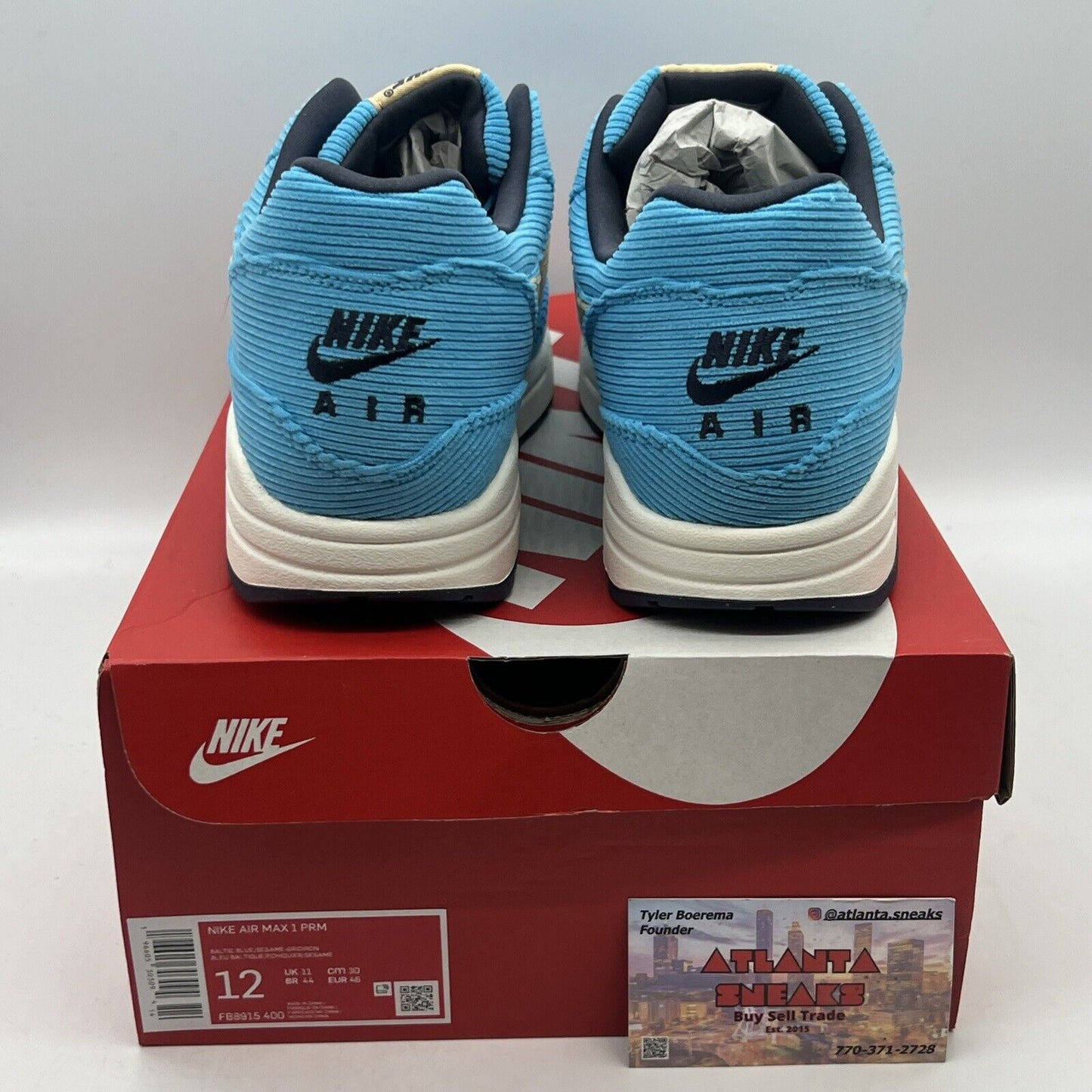 Size 12 - Nike Air Max 1 Premium Baltic Blue Corduroy Brand New Og All