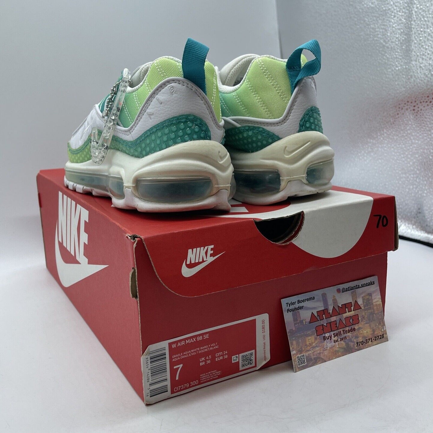 Size 7W - Nike Air Max 98 Bubble Pack White Blue Green Leather (CI7379-300)