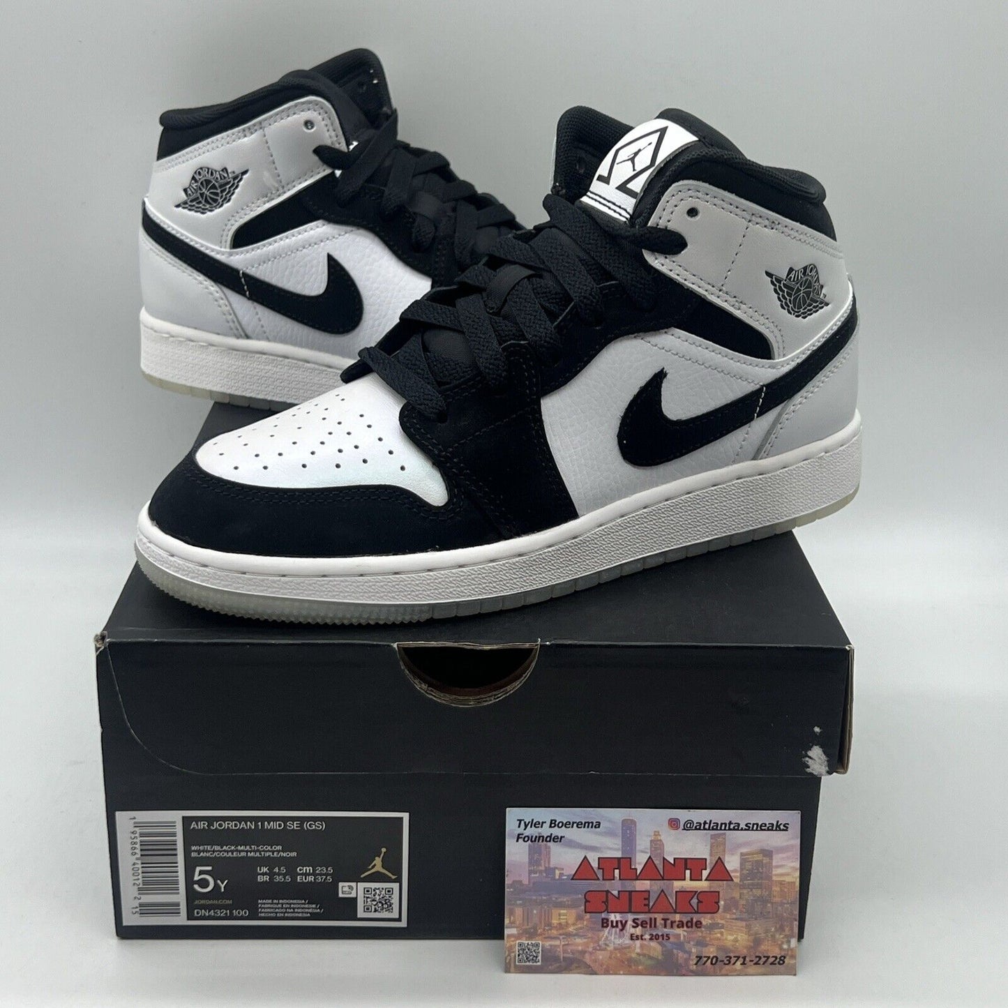 Size 5 - Jordan 1 Mid SE Black Brand New Og All White