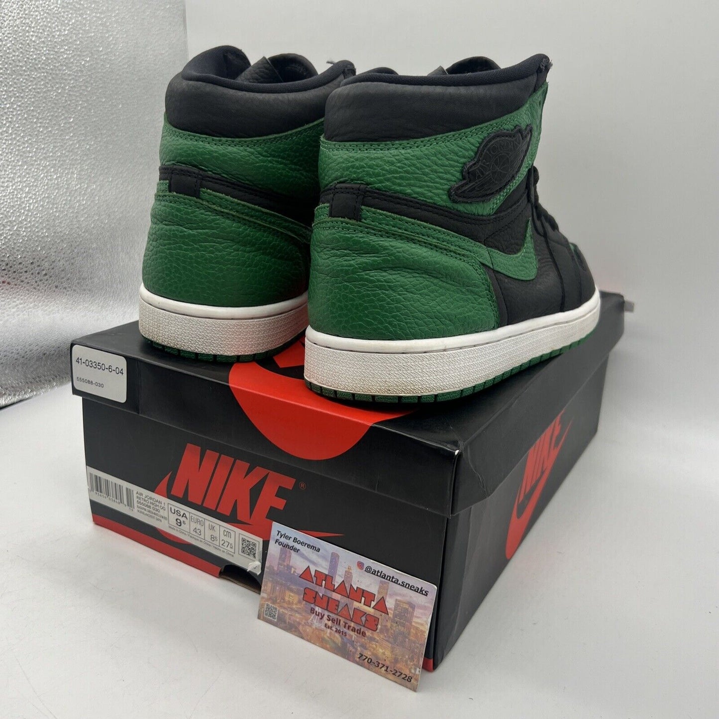 Size 9.5 - Jordan 1 Retro OG High Pine Green 2.0 Black White Green Red Leather