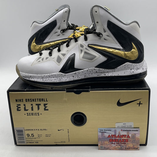 Size 9.5 - Nike LeBron 10 P.S. Elite+ White Gold Black Suede (579834-100)