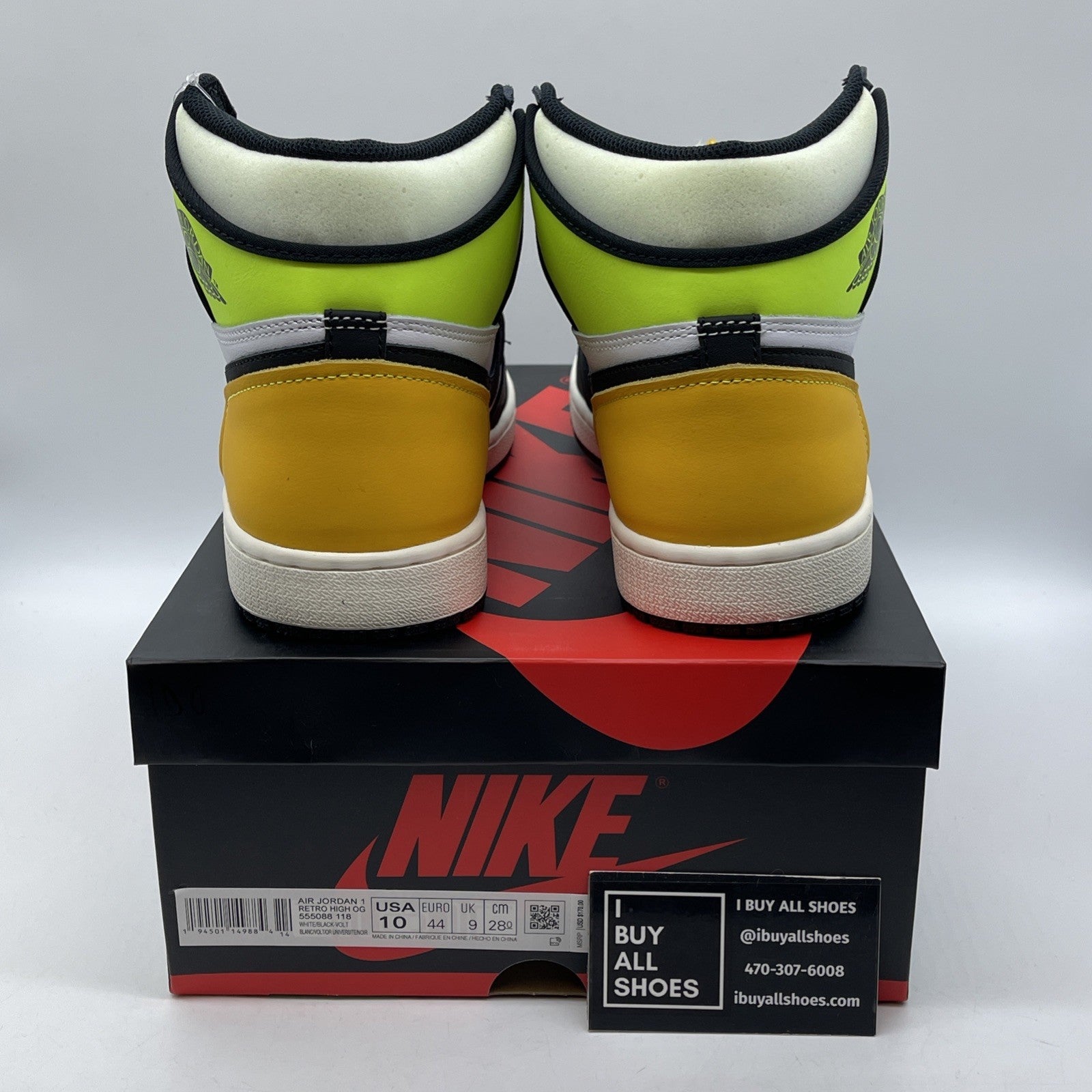 Size 10 - Jordan 1 Retro High OG Volt White Black Yellow Leather (555088-118)