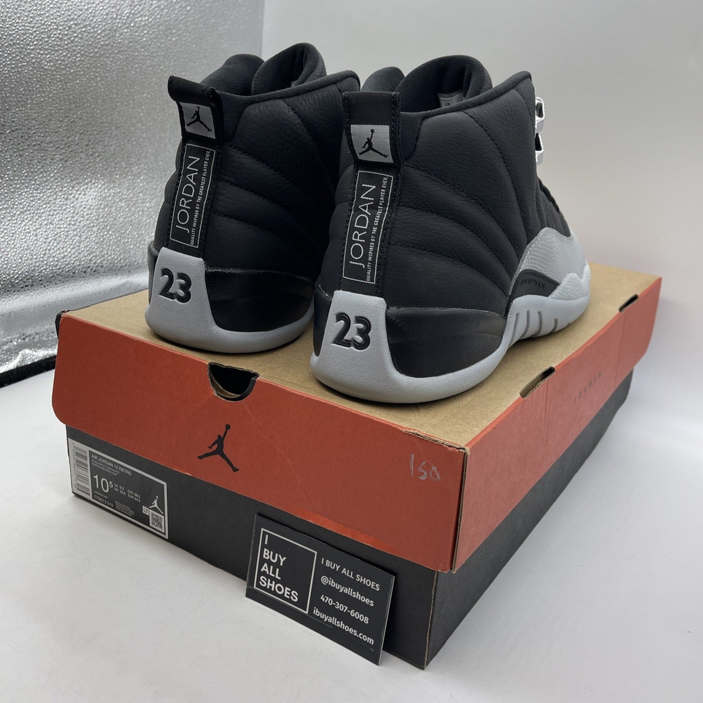 Size 10.5 - Air Jordan 12 Retro Barons Black Grey Leather (CT8013-010)