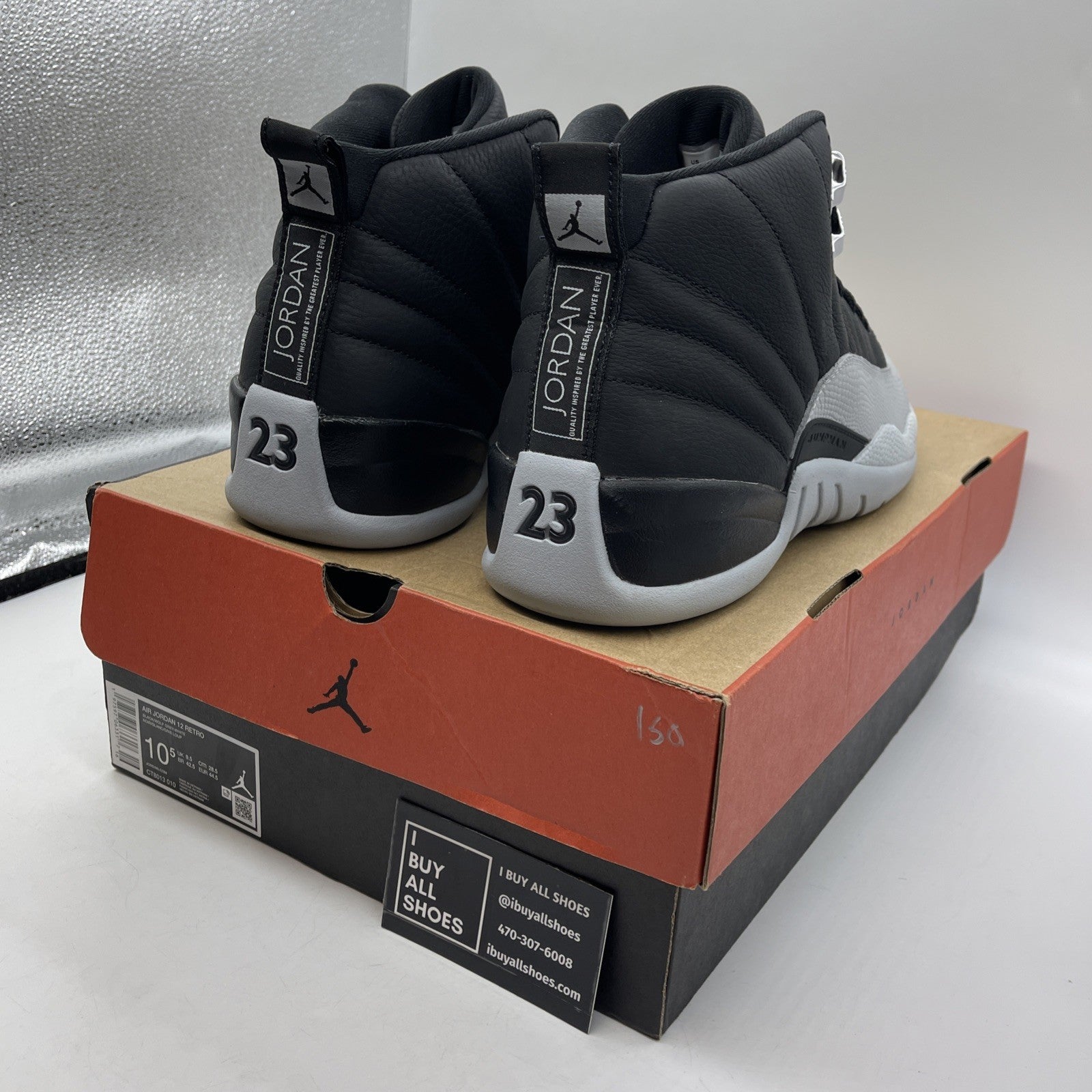 Size 10.5 - Air Jordan 12 Retro Barons Black Grey Leather (CT8013-010)