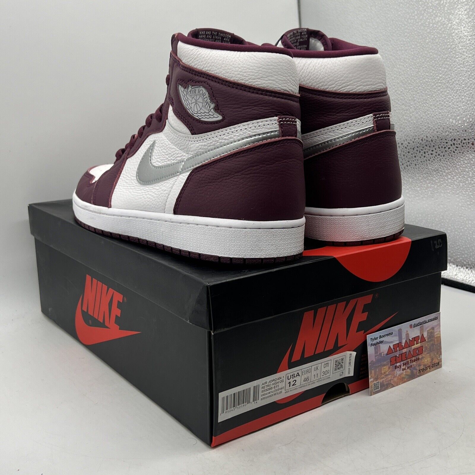 Size 12 - Jordan 1 Retro High OG Bordeaux White Silver Leather (555088-611)