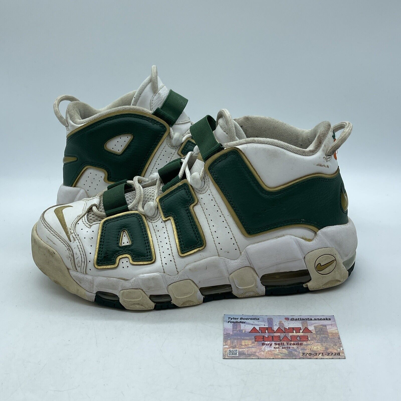 Size 9 - Nike Air More Uptempo QS Atlanta Green Gold White Leather (AJ3139-100)