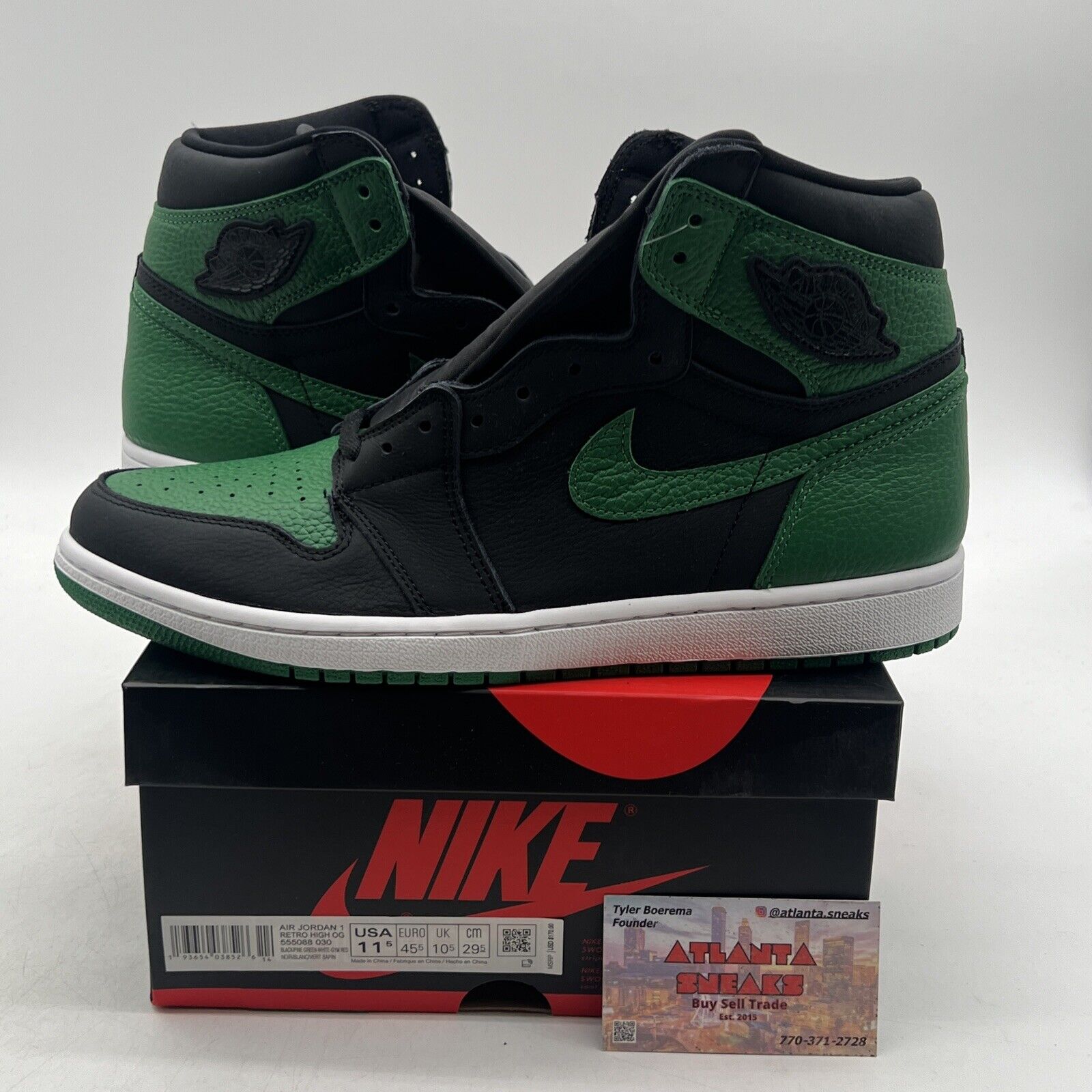 Size 11.5 - Jordan 1 Retro OG High Pine Green 2.0 Black Leather (555088-030)